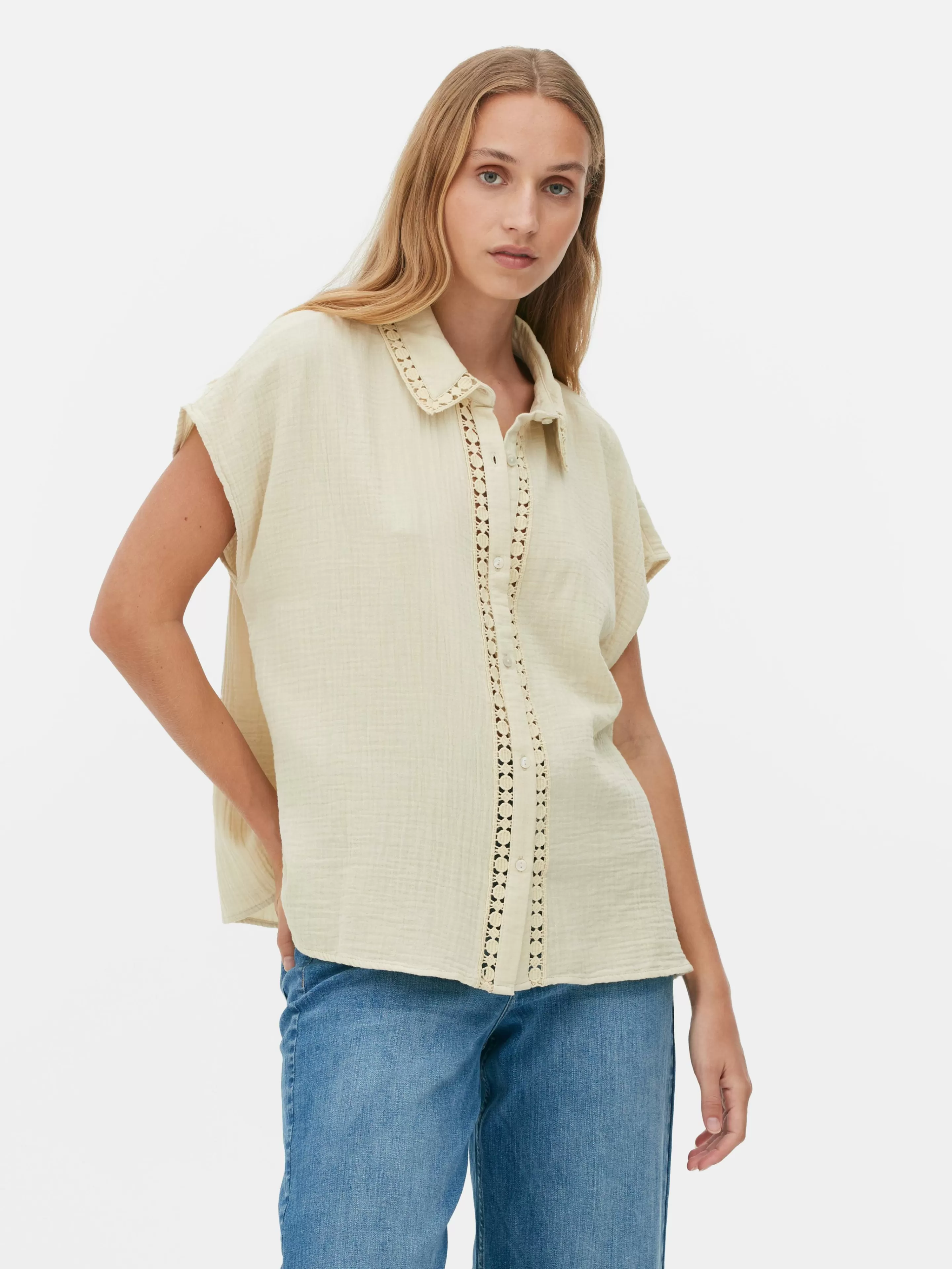 Mujer Primark Camisas Y Blusas | Blusa De Manga Corta Con Ribetes De Ganchillo