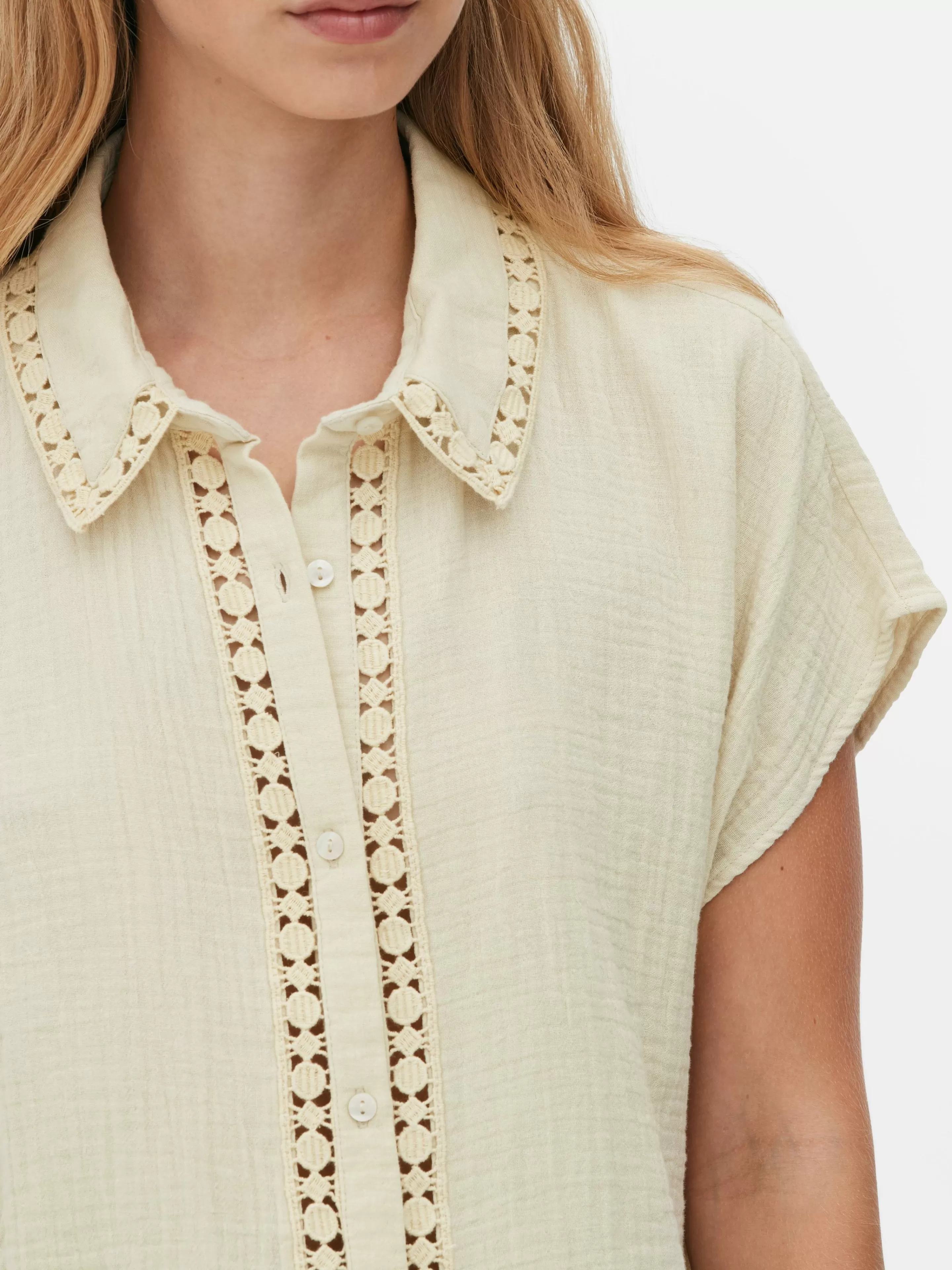 Mujer Primark Camisas Y Blusas | Blusa De Manga Corta Con Ribetes De Ganchillo