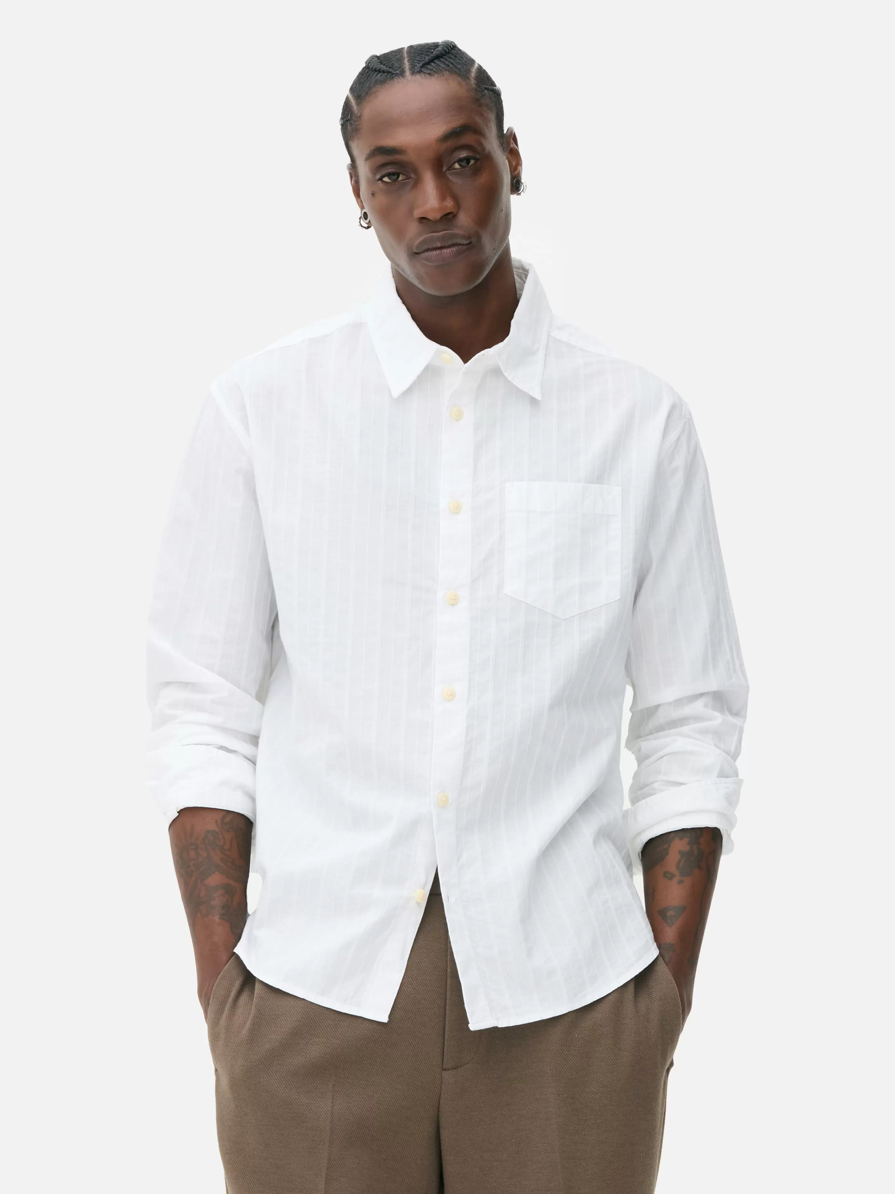 Hombre Primark Camisas | Camisa De Jacquard Con Manga Larga