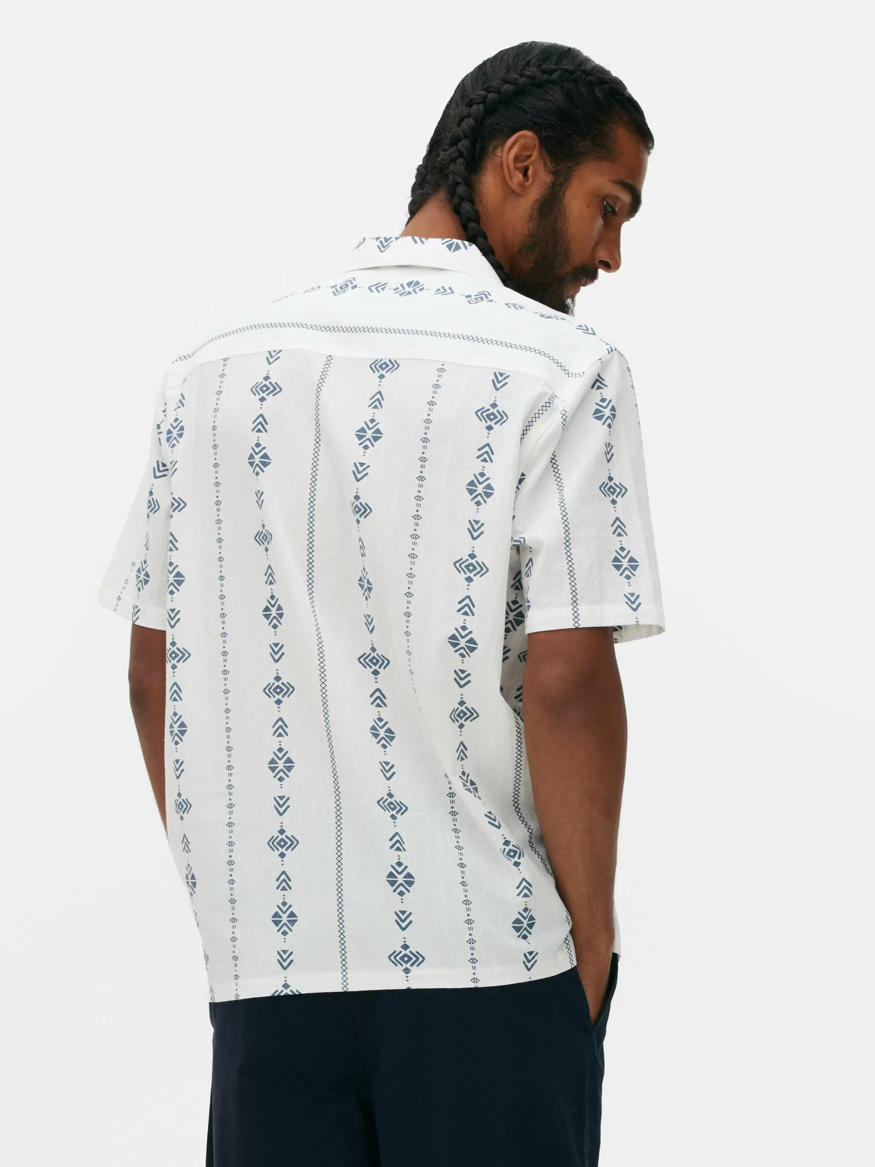 Hombre Primark Camisas | Camisa De Manga Corta Arrugada Con Diseño Geométrico