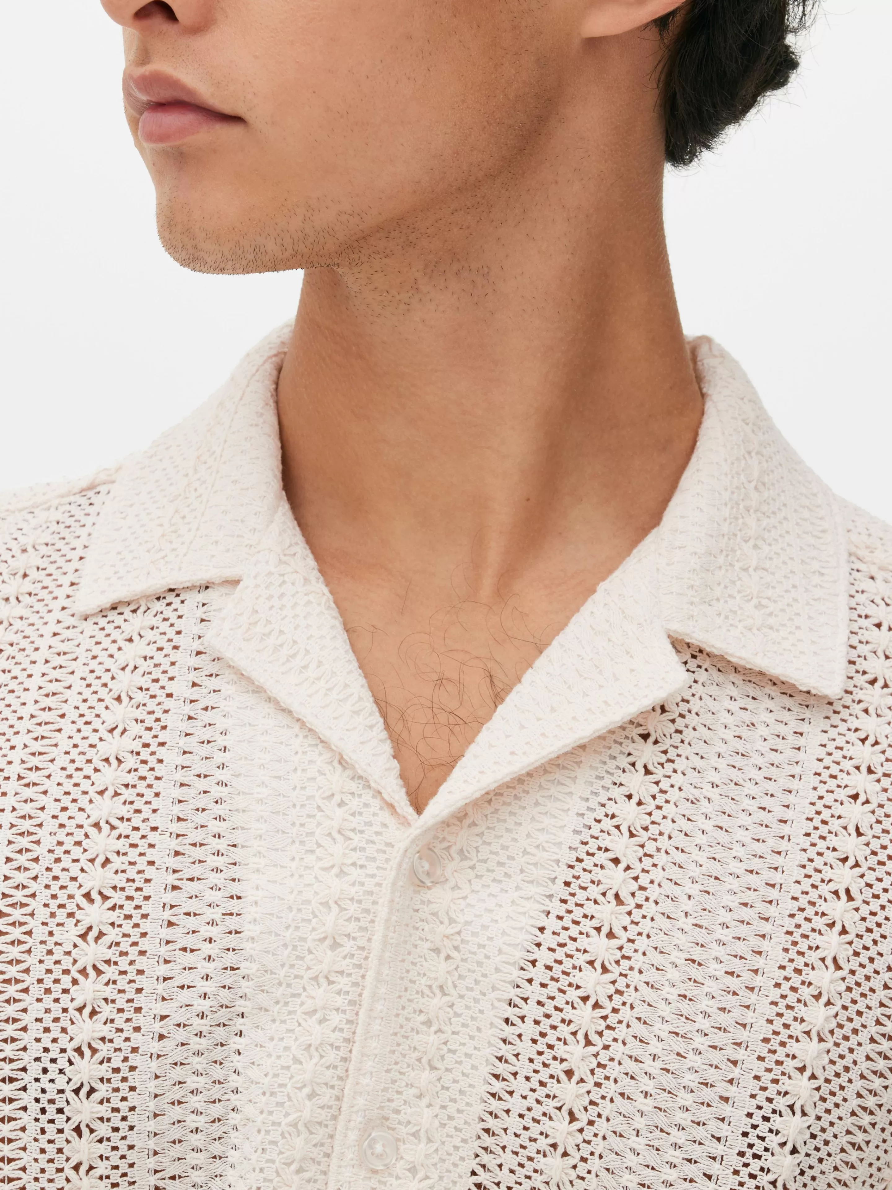 Hombre Primark Camisas | Camisa De Manga Corta De Ganchillo Con Botones