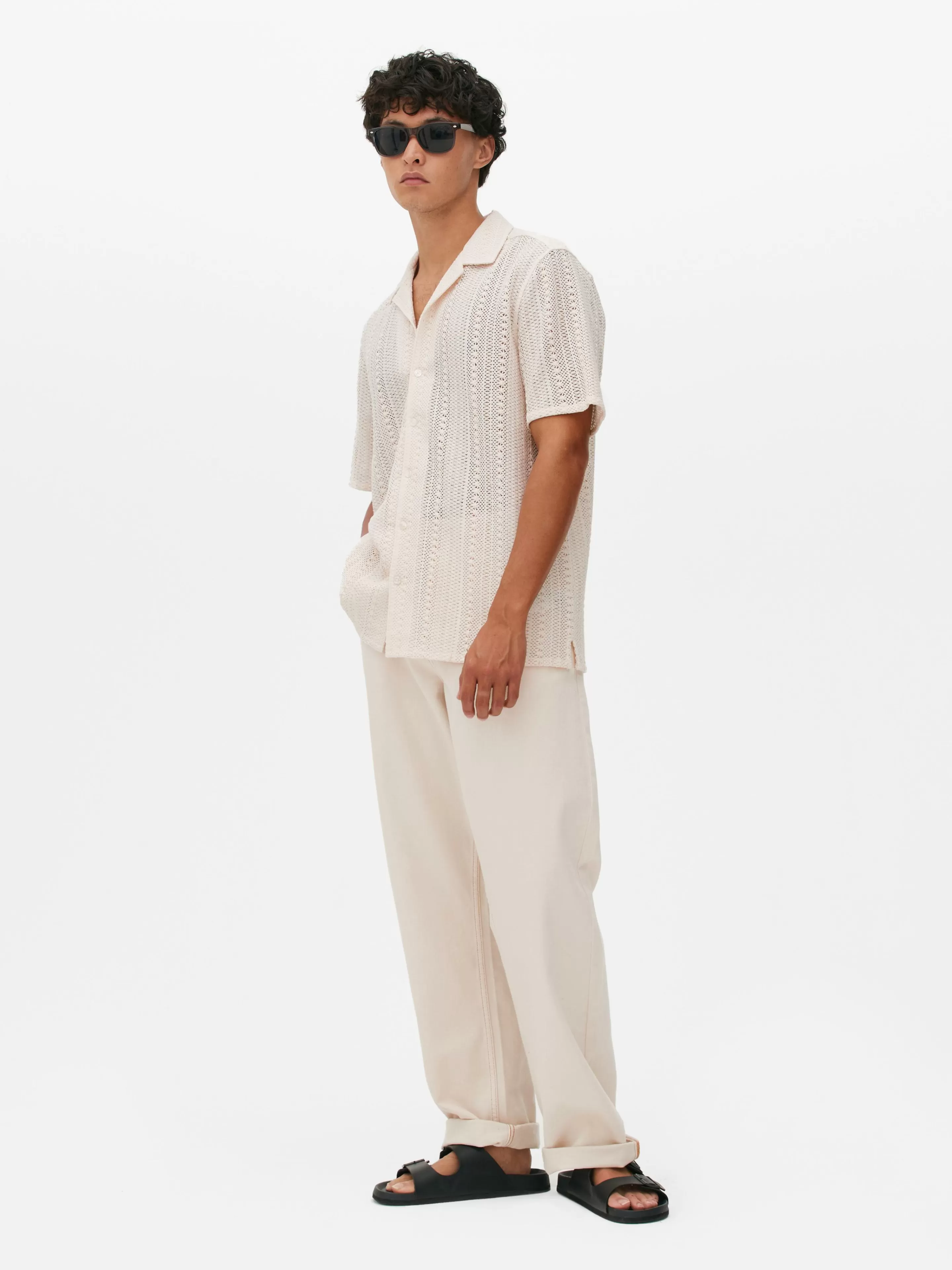 Hombre Primark Camisas | Camisa De Manga Corta De Ganchillo Con Botones