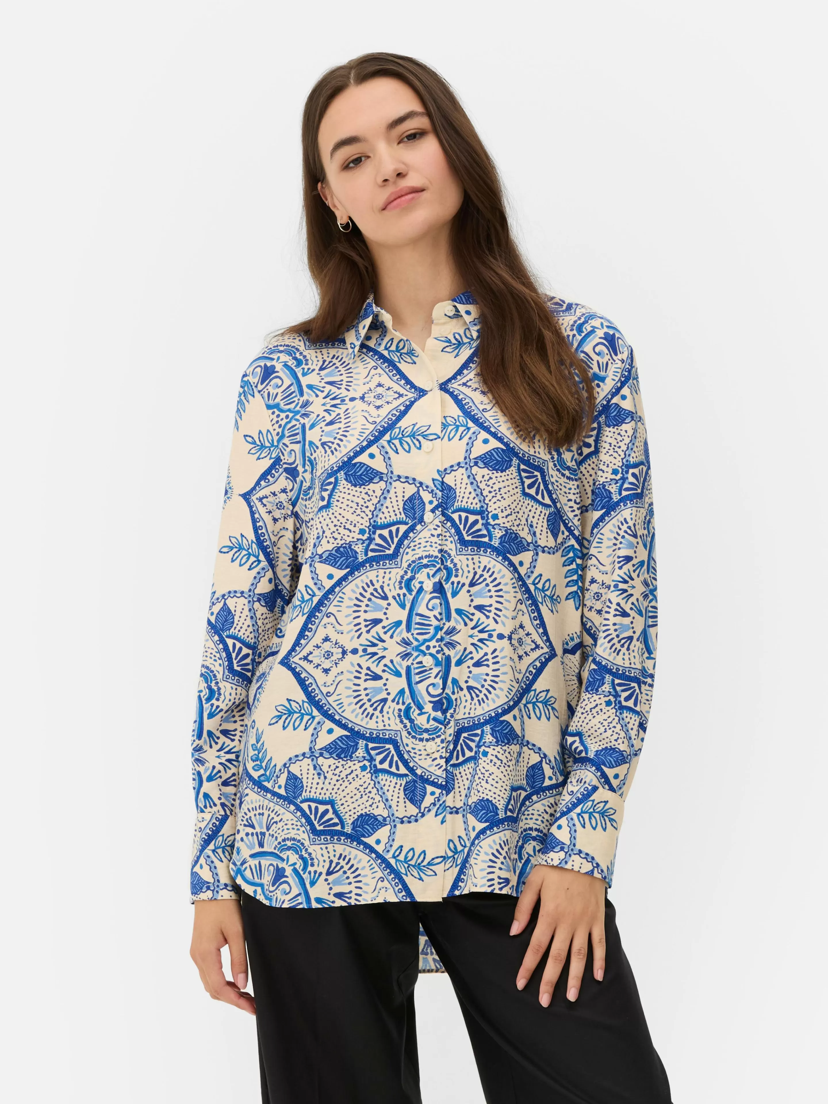 Mujer Primark Camisas Y Blusas | Camisa De Manga Larga Floral Abstracta