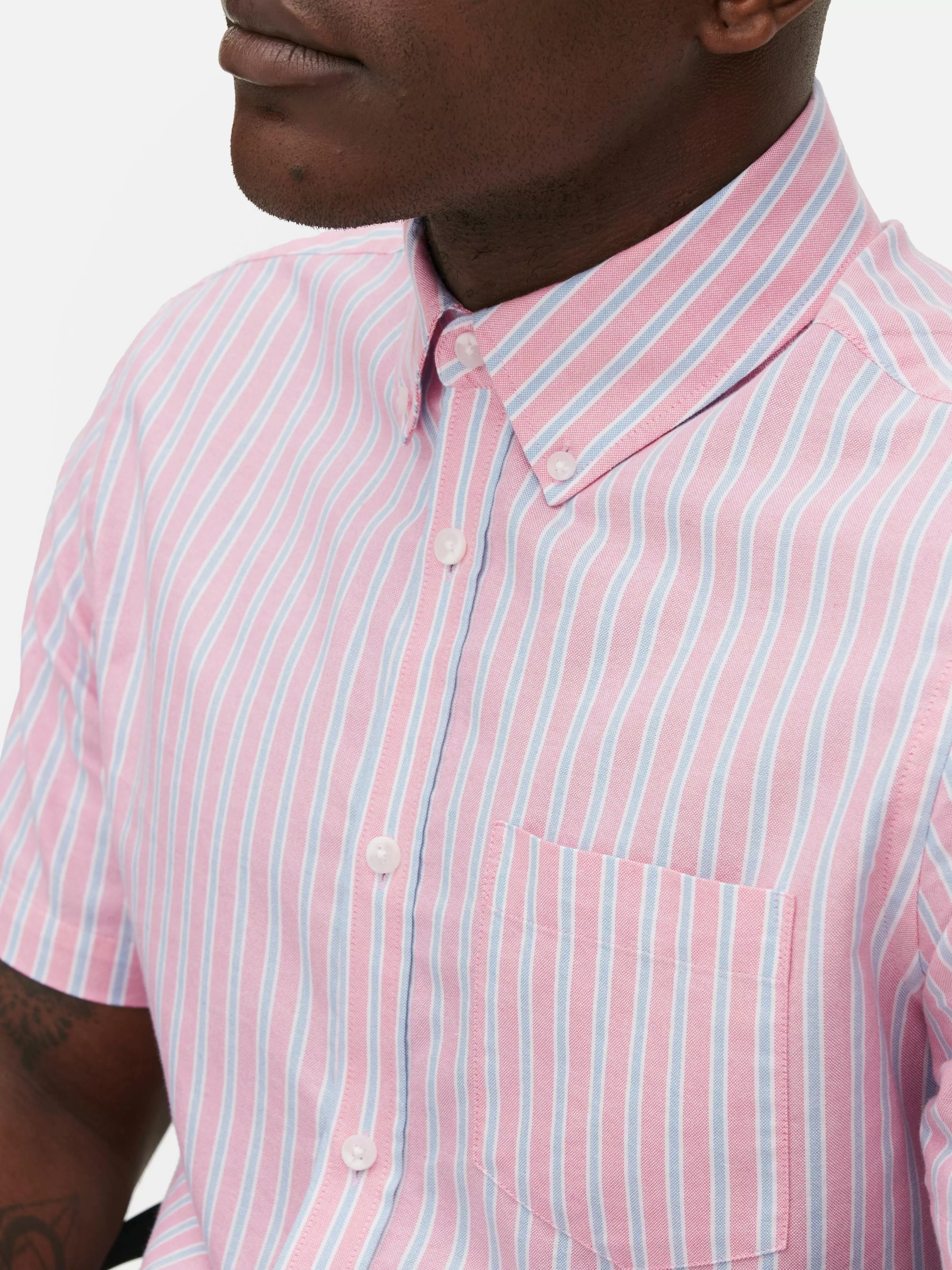 Hombre Primark Camisas | Camisa Oxford De Manga Corta A Rayas