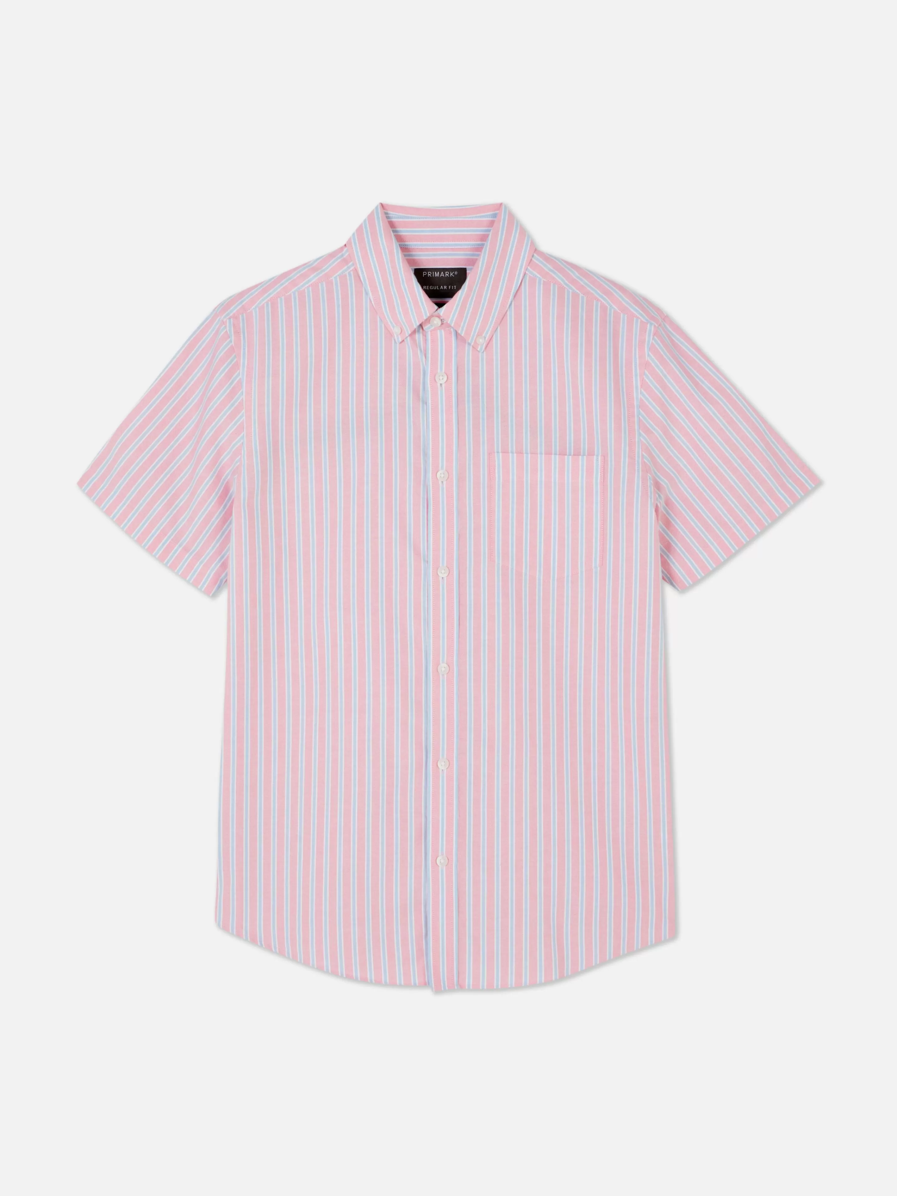 Hombre Primark Camisas | Camisa Oxford De Manga Corta A Rayas