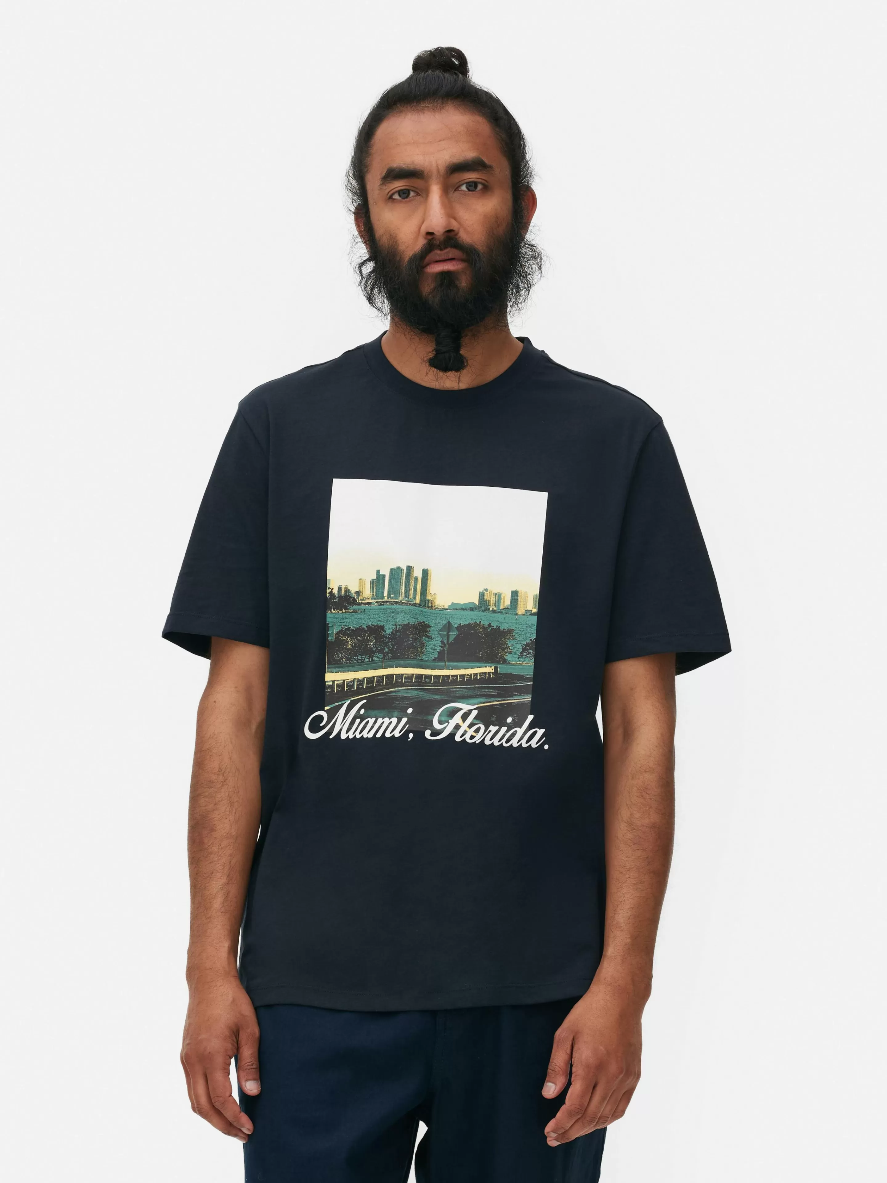 Hombre Primark Tops Y Camisetas | Camiseta Con Estampado Gráfico De «Miami, Florida»