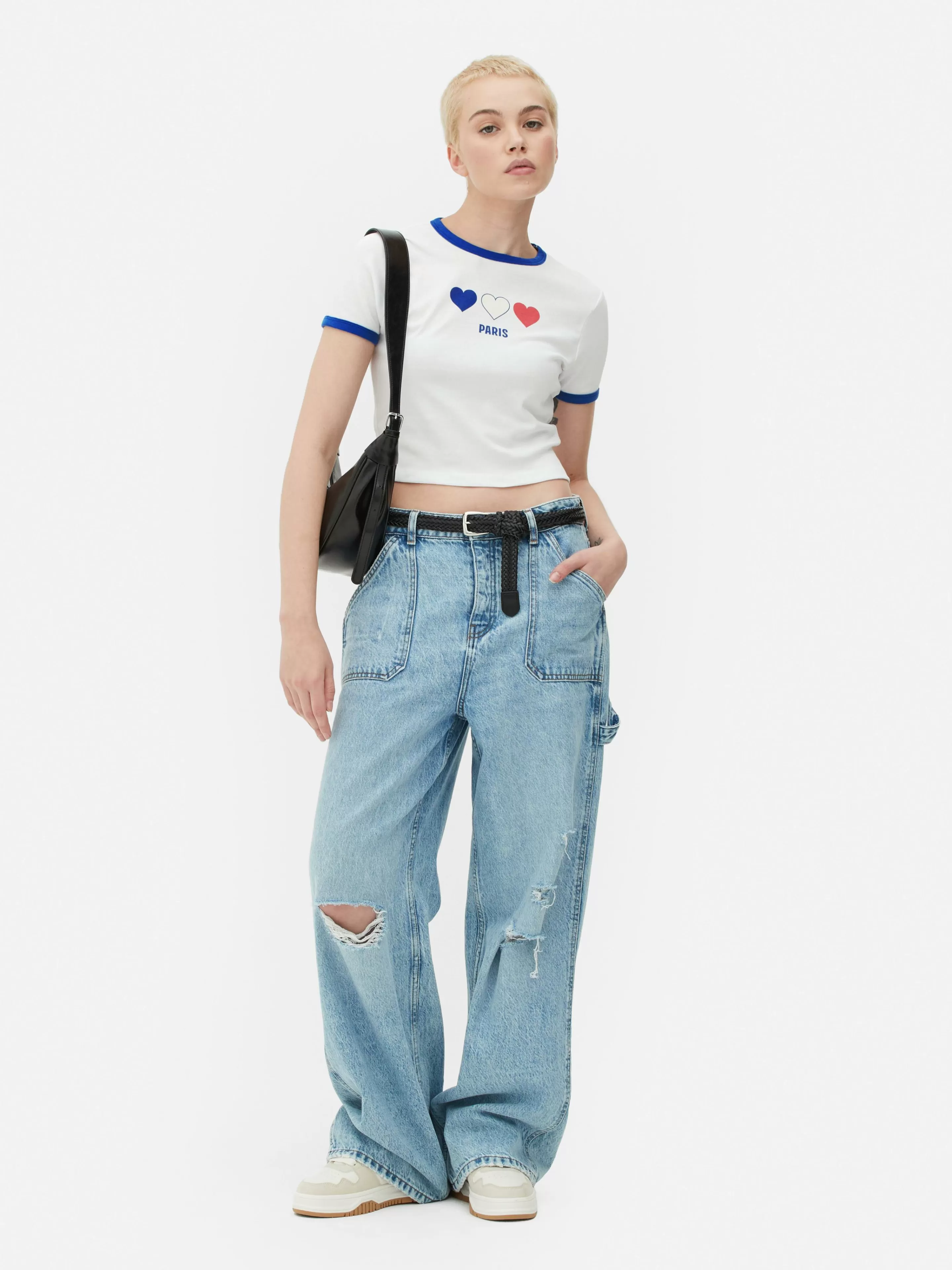Mujer Primark Tops Y Camisetas | Camiseta Corta Con Ribetes Con El Eslogan «Paris»