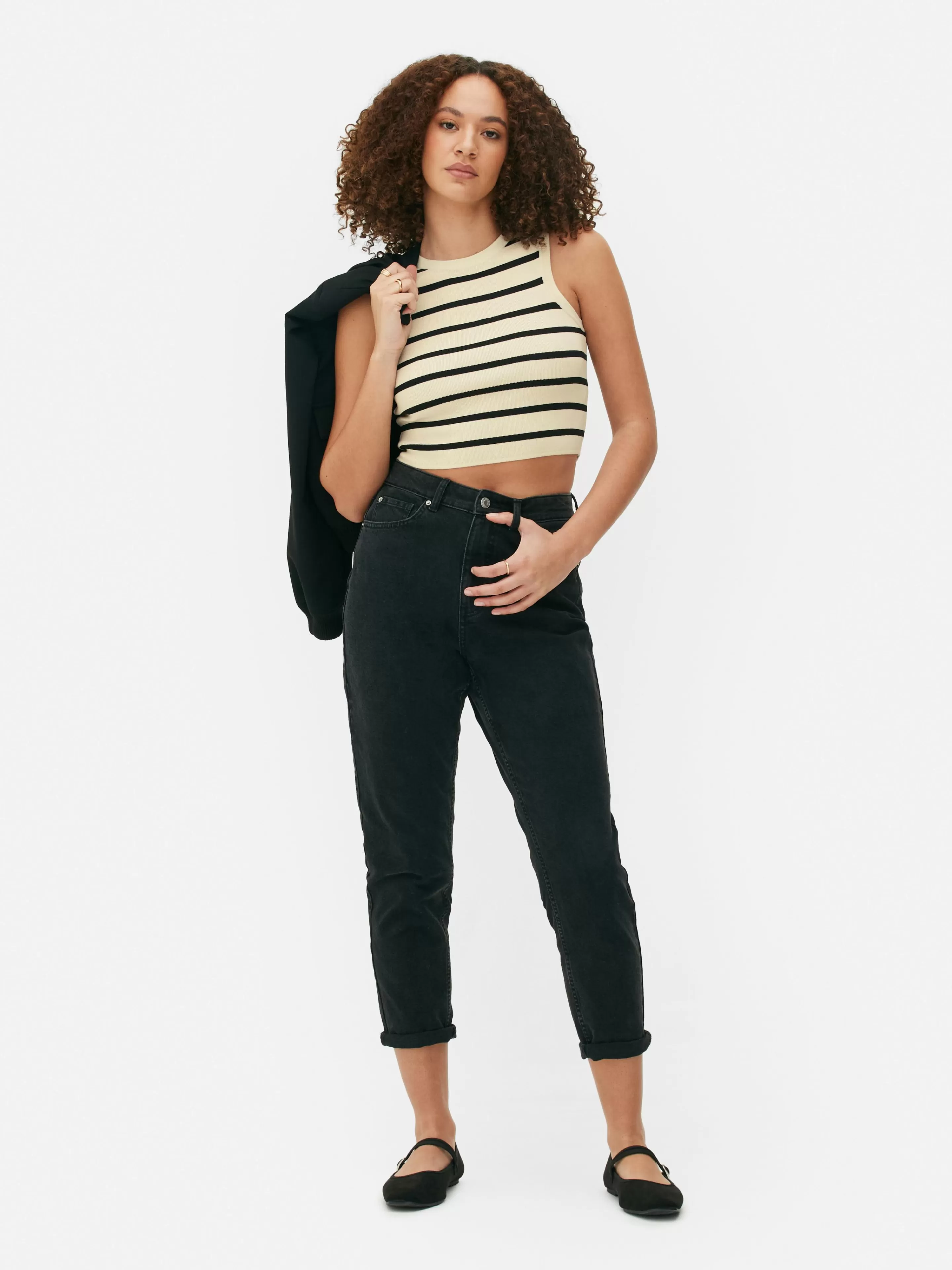 Mujer Primark Tops Y Camisetas | Camiseta Corta De Punto Sin Mangas De Cuello Redondo