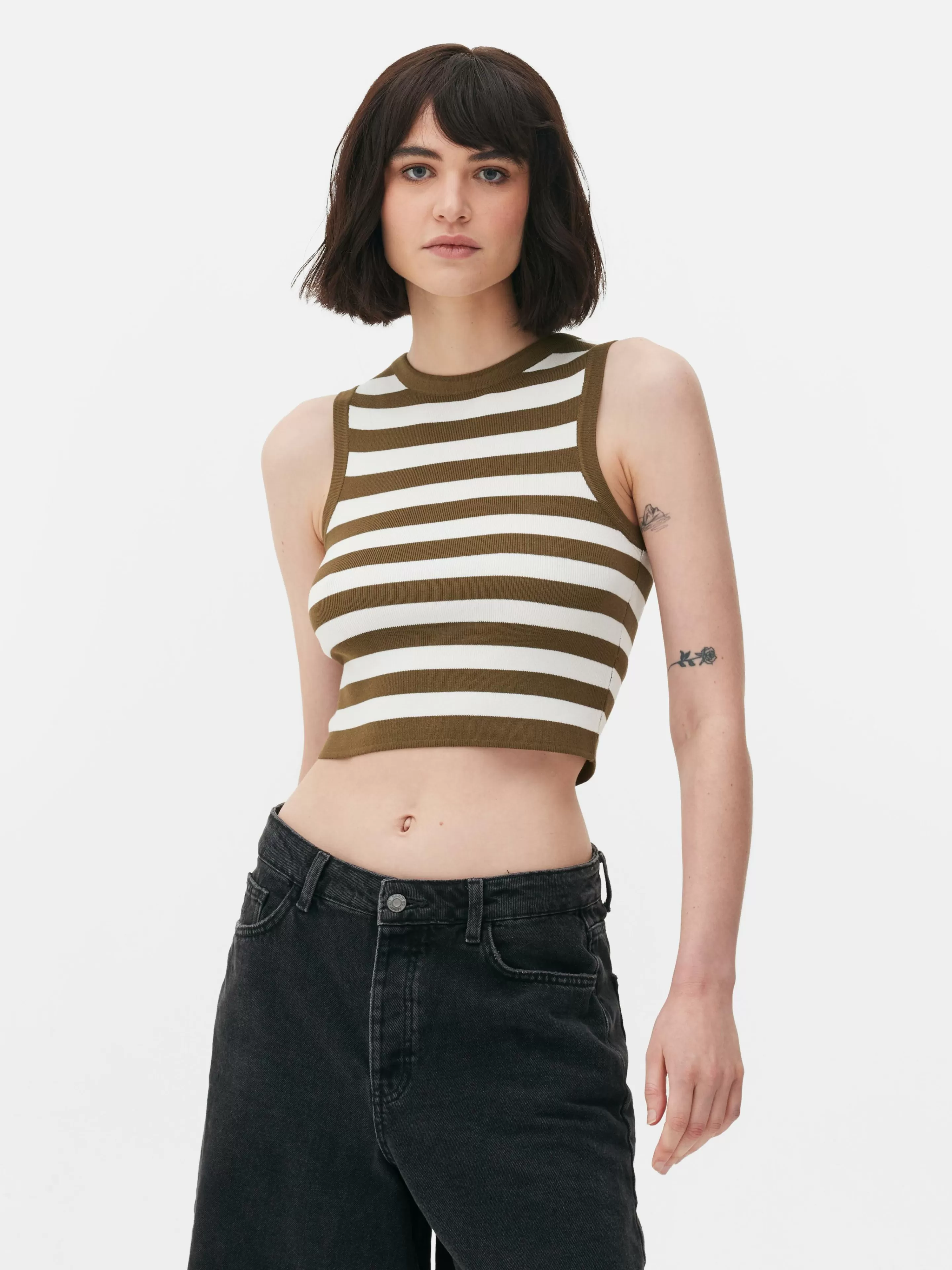 Mujer Primark Tops Y Camisetas | Camiseta Corta De Punto Sin Mangas De Cuello Redondo