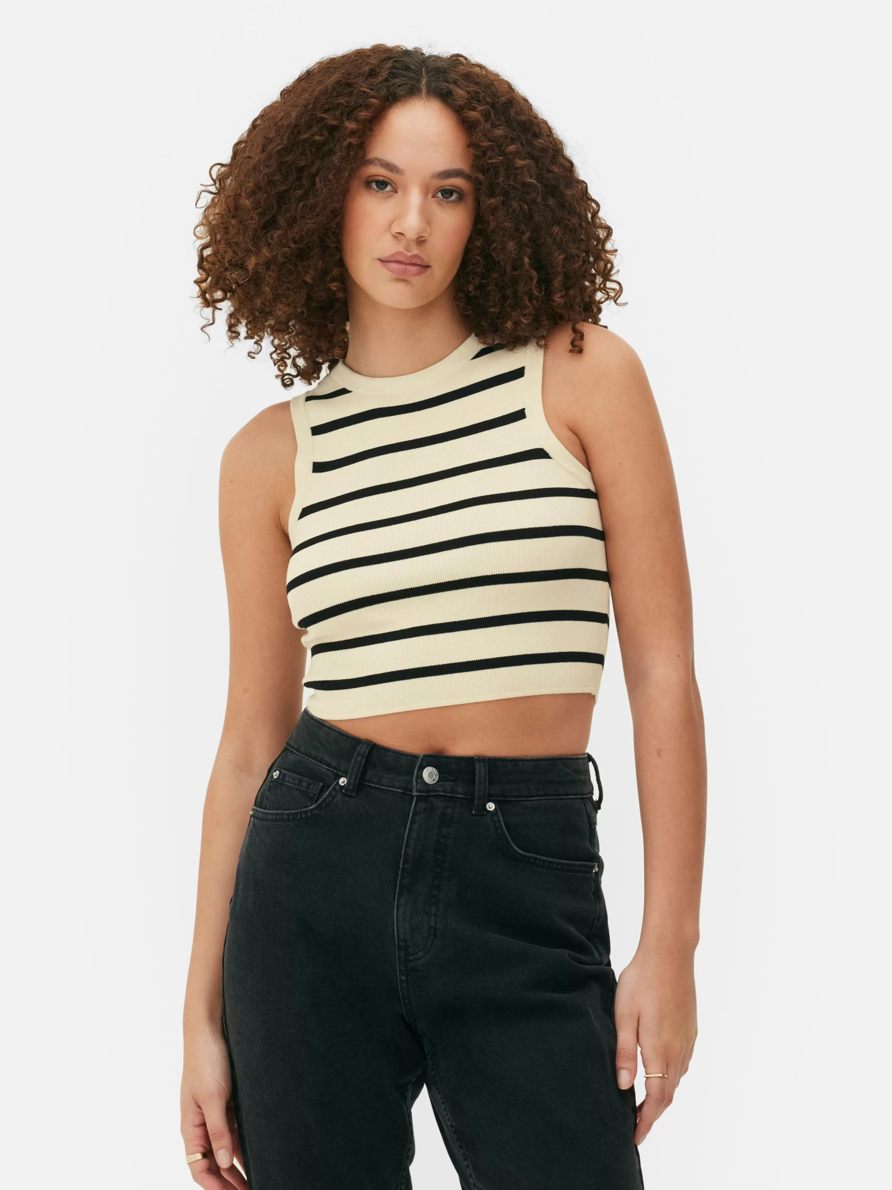 Mujer Primark Tops Y Camisetas | Camiseta Corta De Punto Sin Mangas De Cuello Redondo
