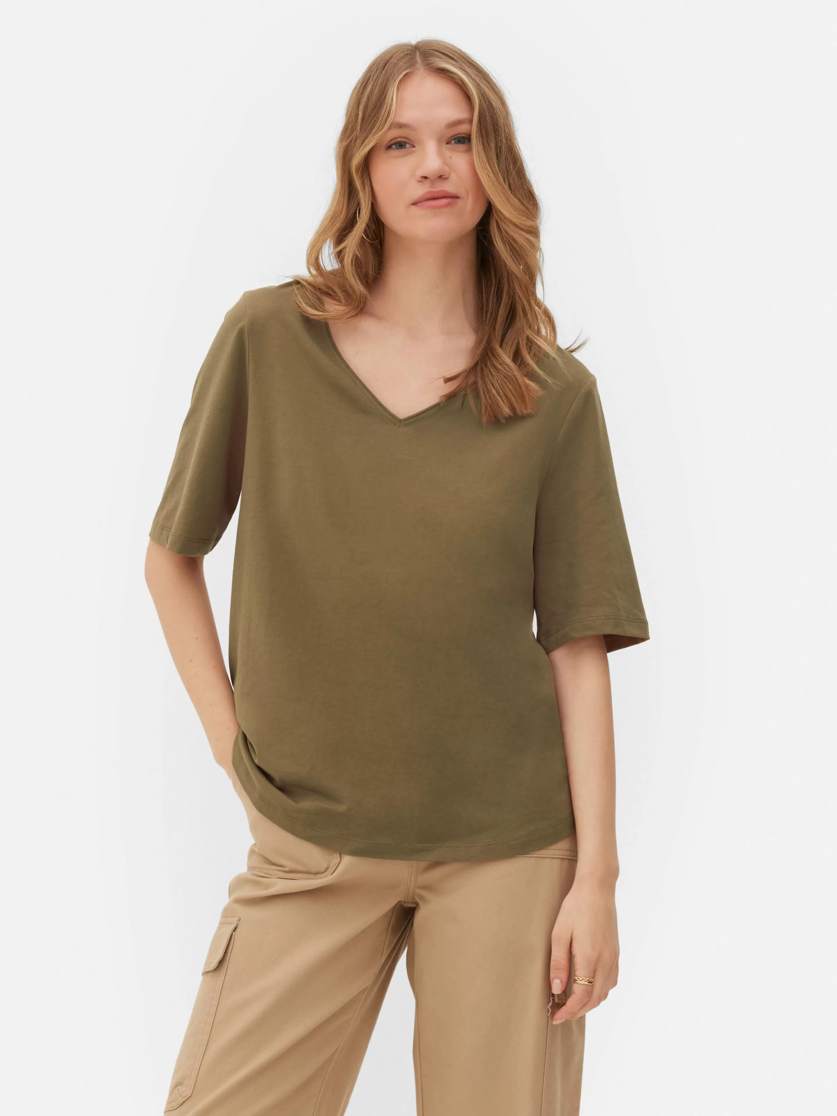 Mujer Primark Tops Y Camisetas | Camiseta De Manga Corta Con Cuello De Pico