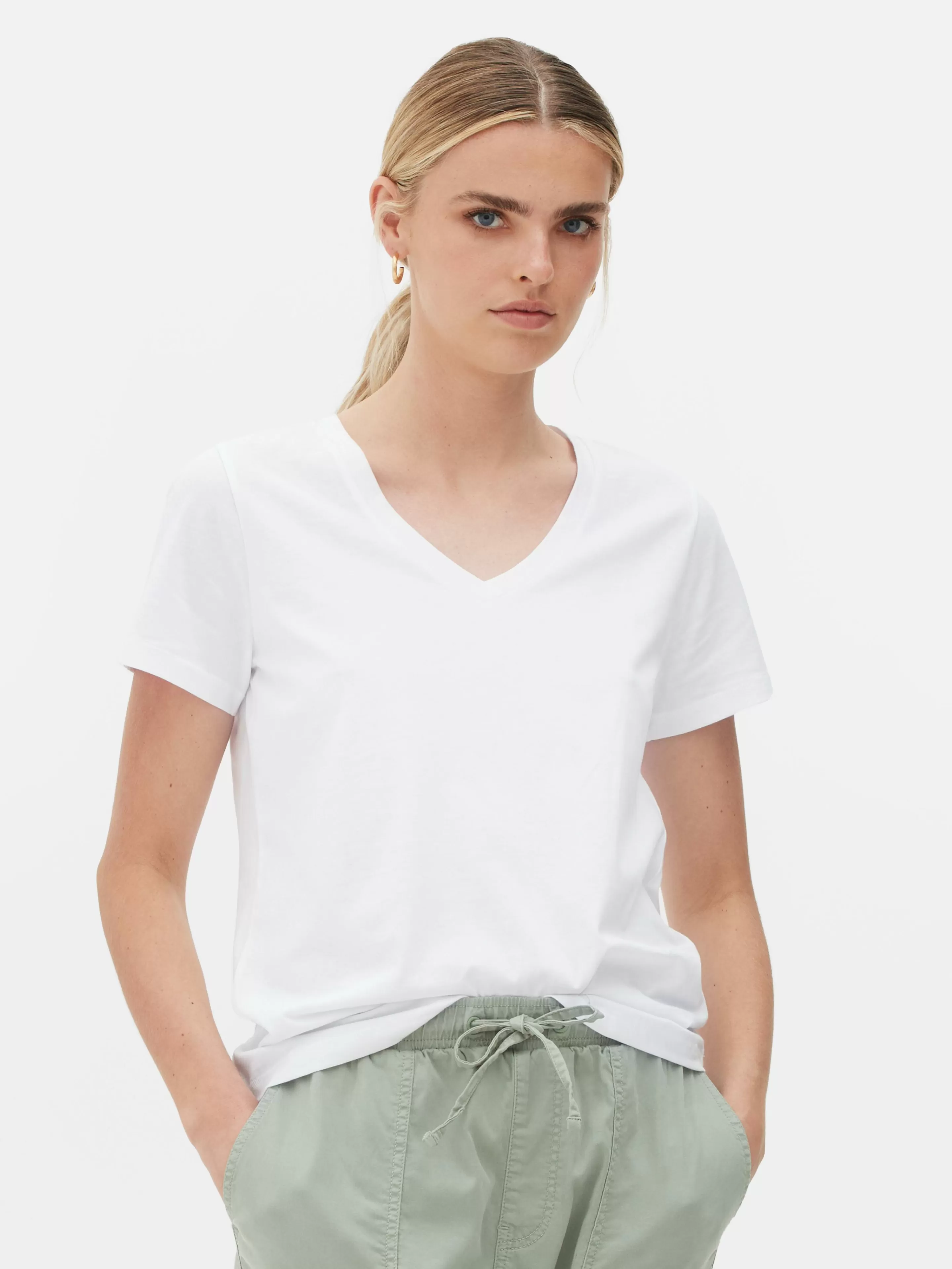 Mujer Primark Tops Y Camisetas | Camiseta De Manga Corta Con Cuello De Pico