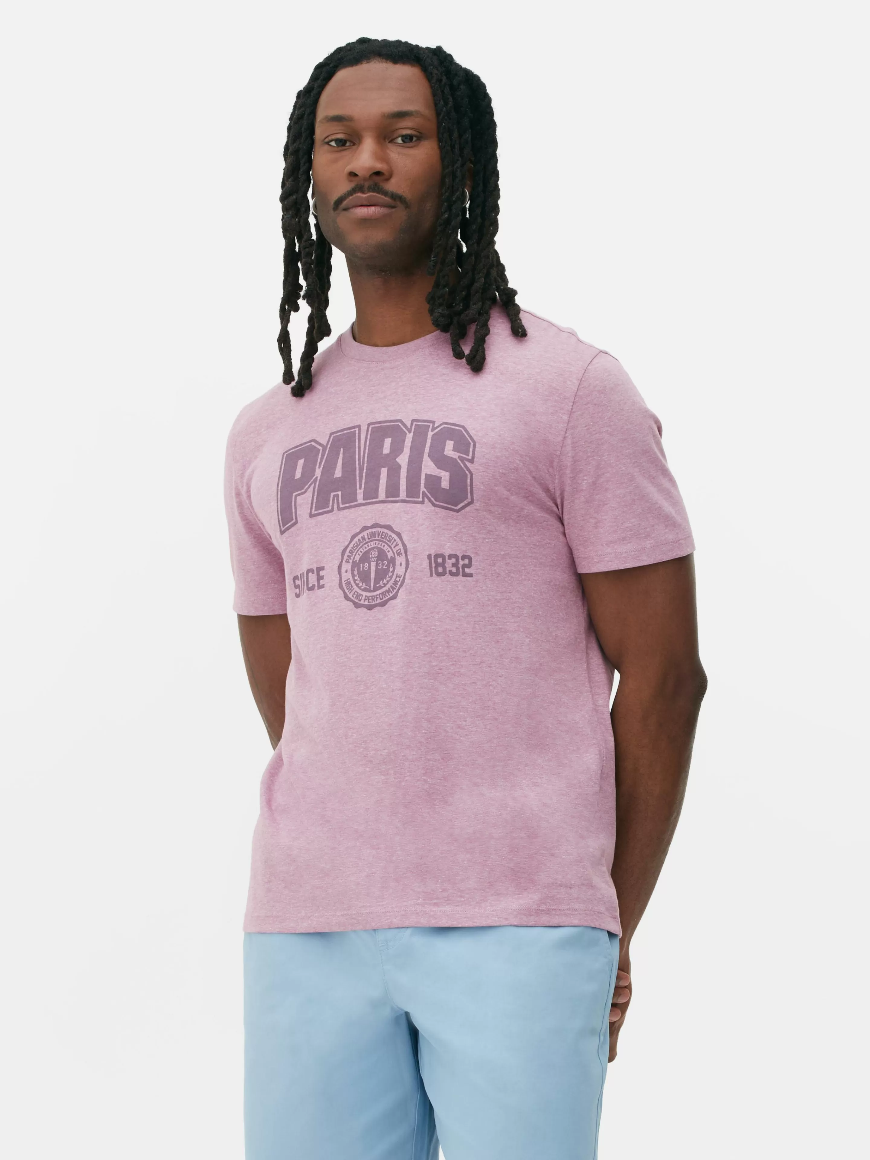 Hombre Primark Tops Y Camisetas | Camiseta De Manga Corta Universitaria «Paris»