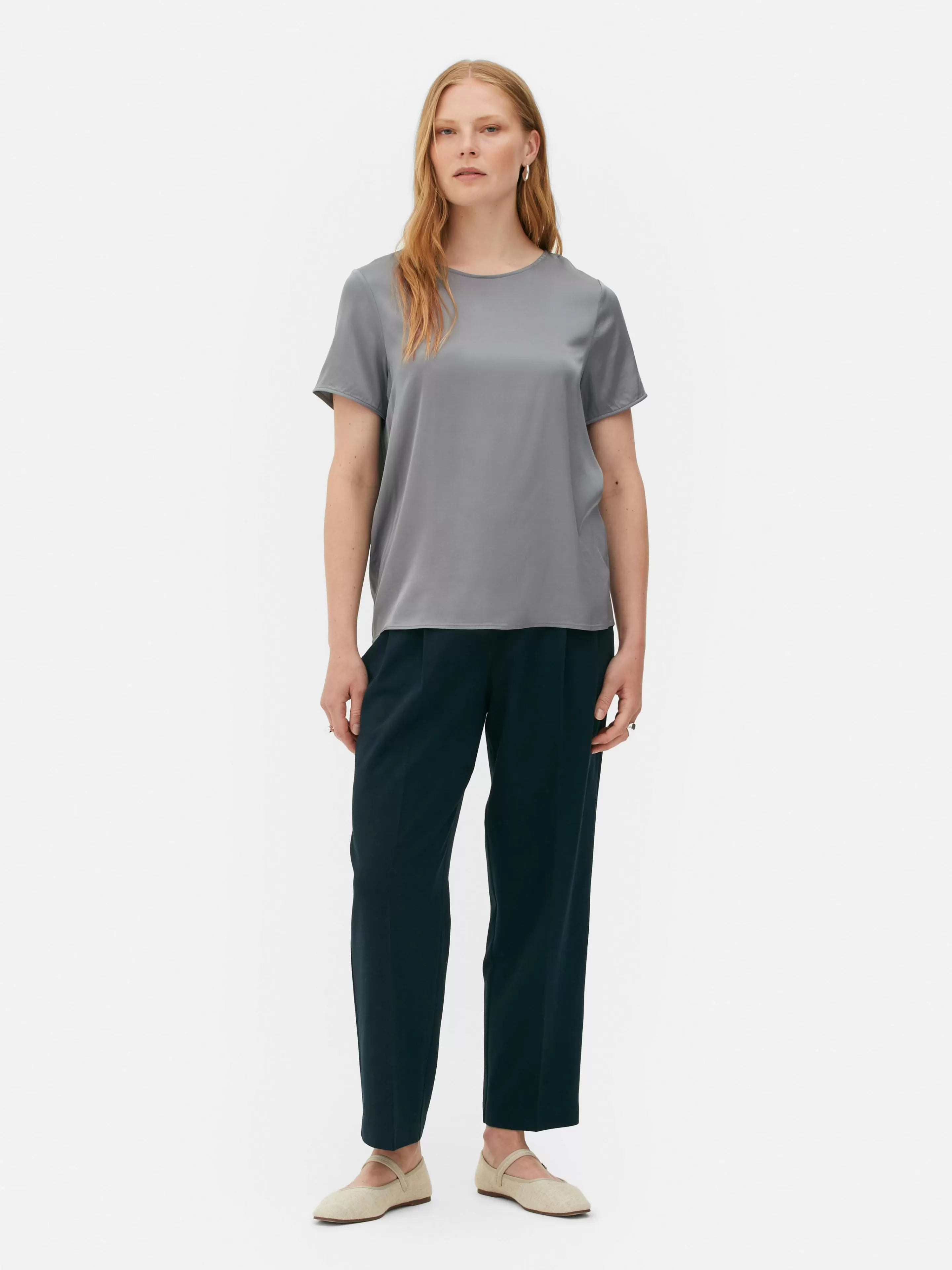 Mujer Primark Tops Y Camisetas | Camiseta De Satén De Manga Corta De The Edit