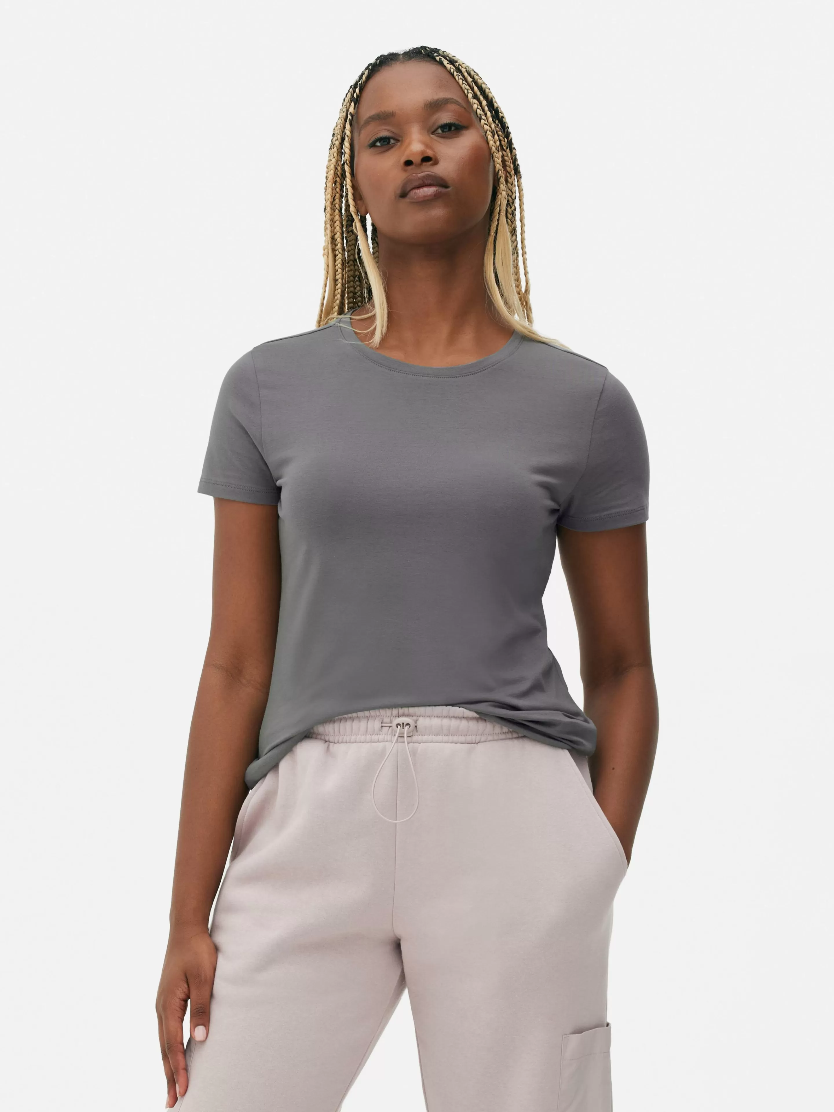 Mujer Primark Tops Y Camisetas | Camiseta Elástica De Manga Corta Y Cuello Redondo
