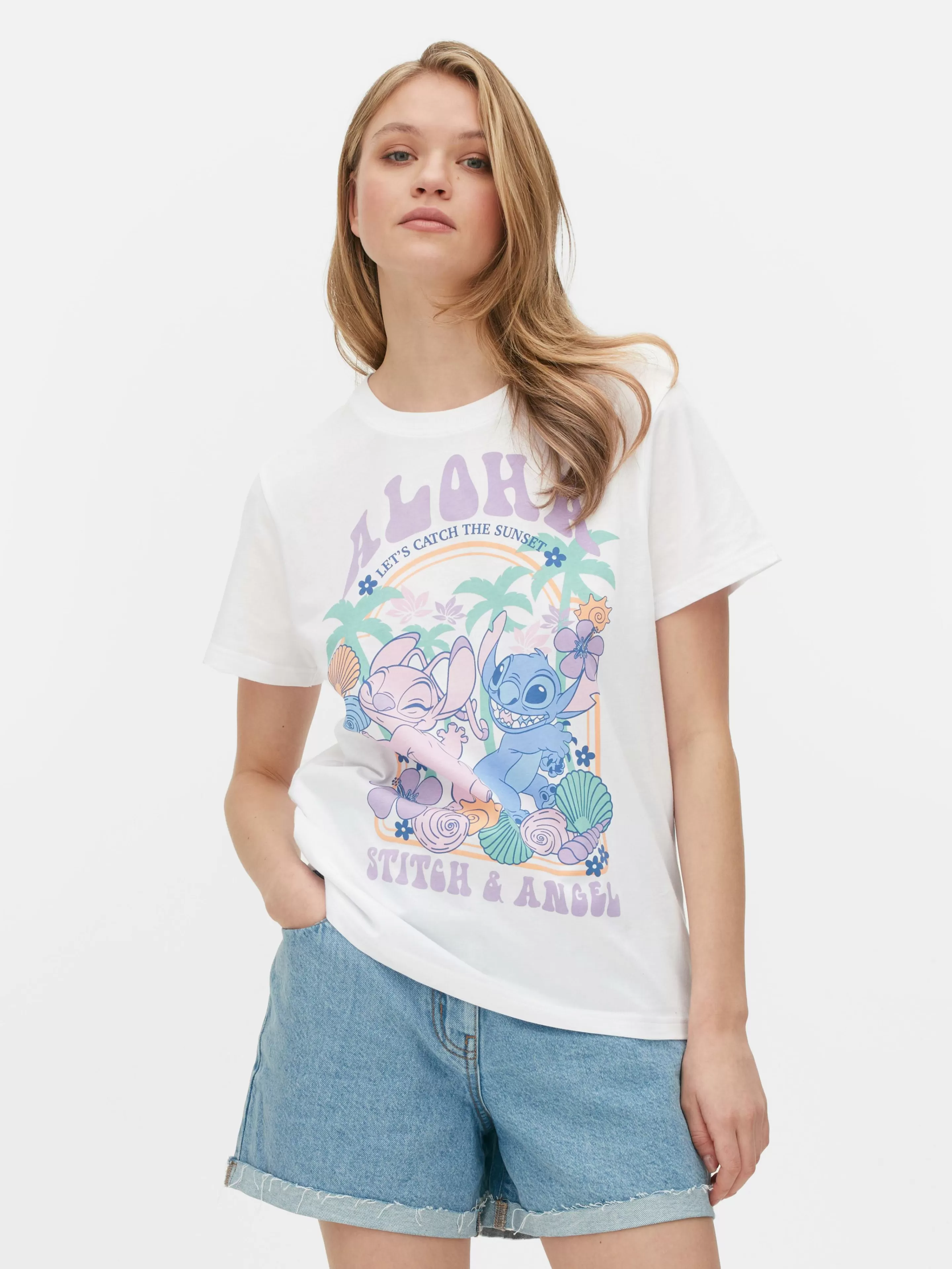 Mujer Primark Tops Y Camisetas | Camiseta Estampada «Aloha» De Stitch De Disney