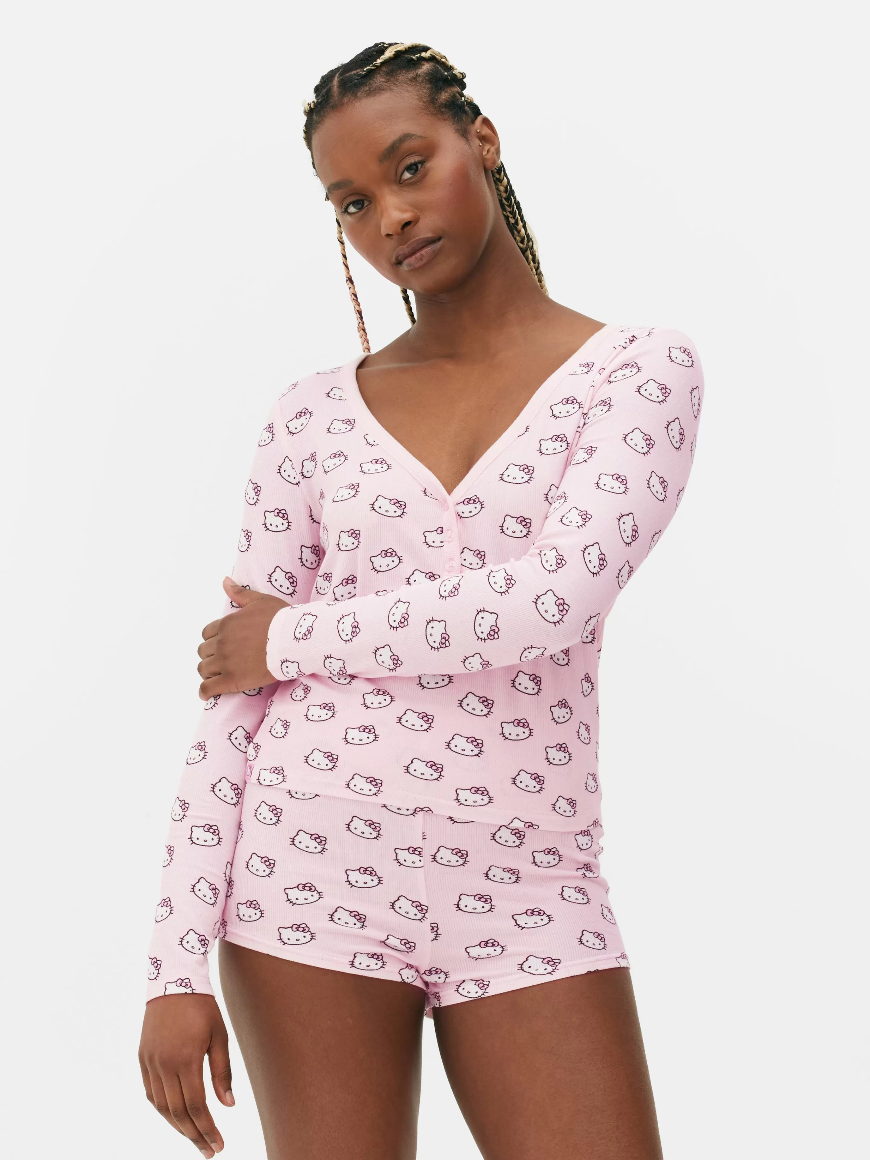 Mujer Primark Sets De Pijamas | Hello Kitty Long Sleeve Top And Shorts Pyjamas