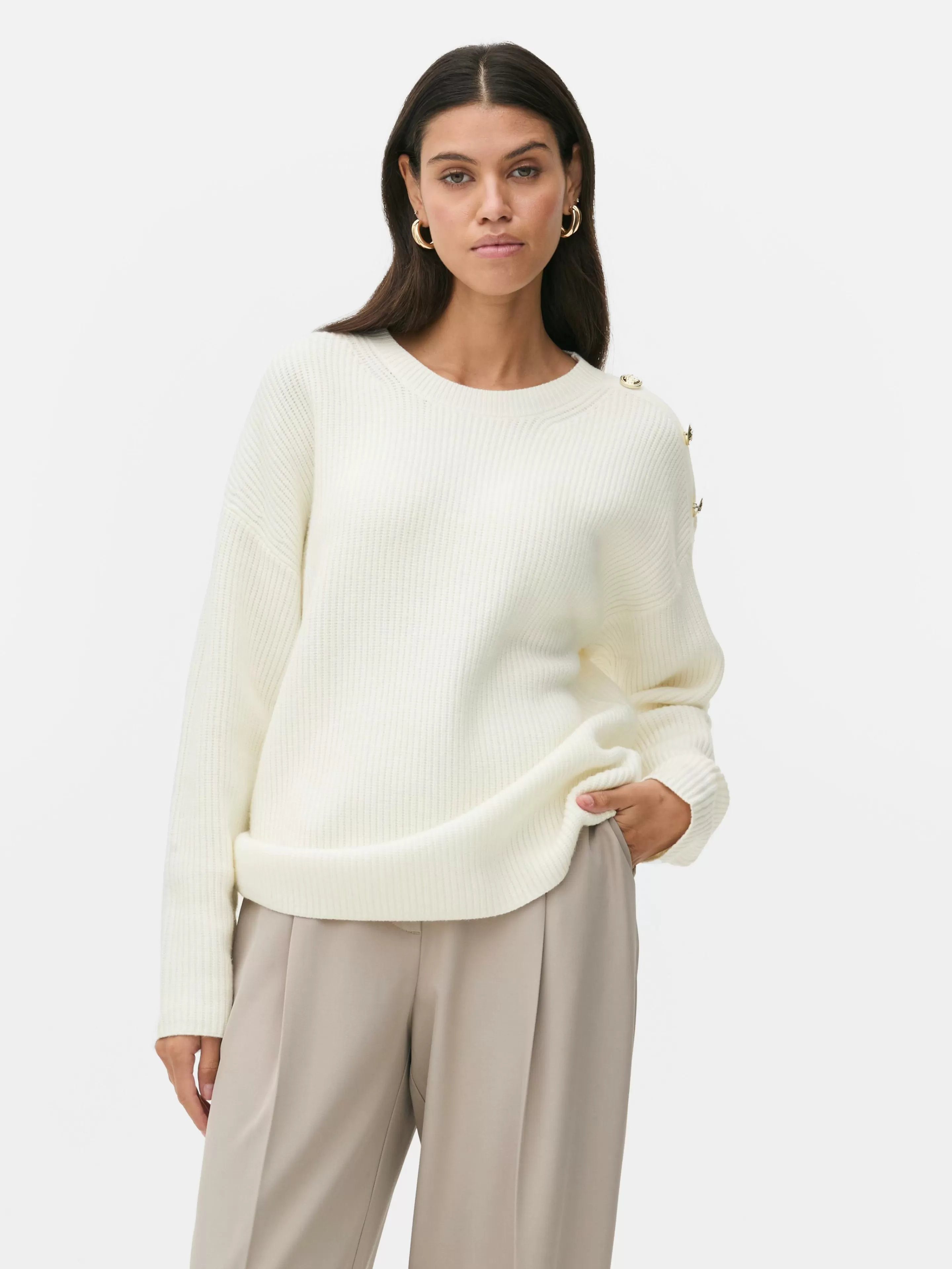 Mujer Primark Jerseys Y Cárdigans | Jersey De Cuello Redondo Con Botones Decorativos