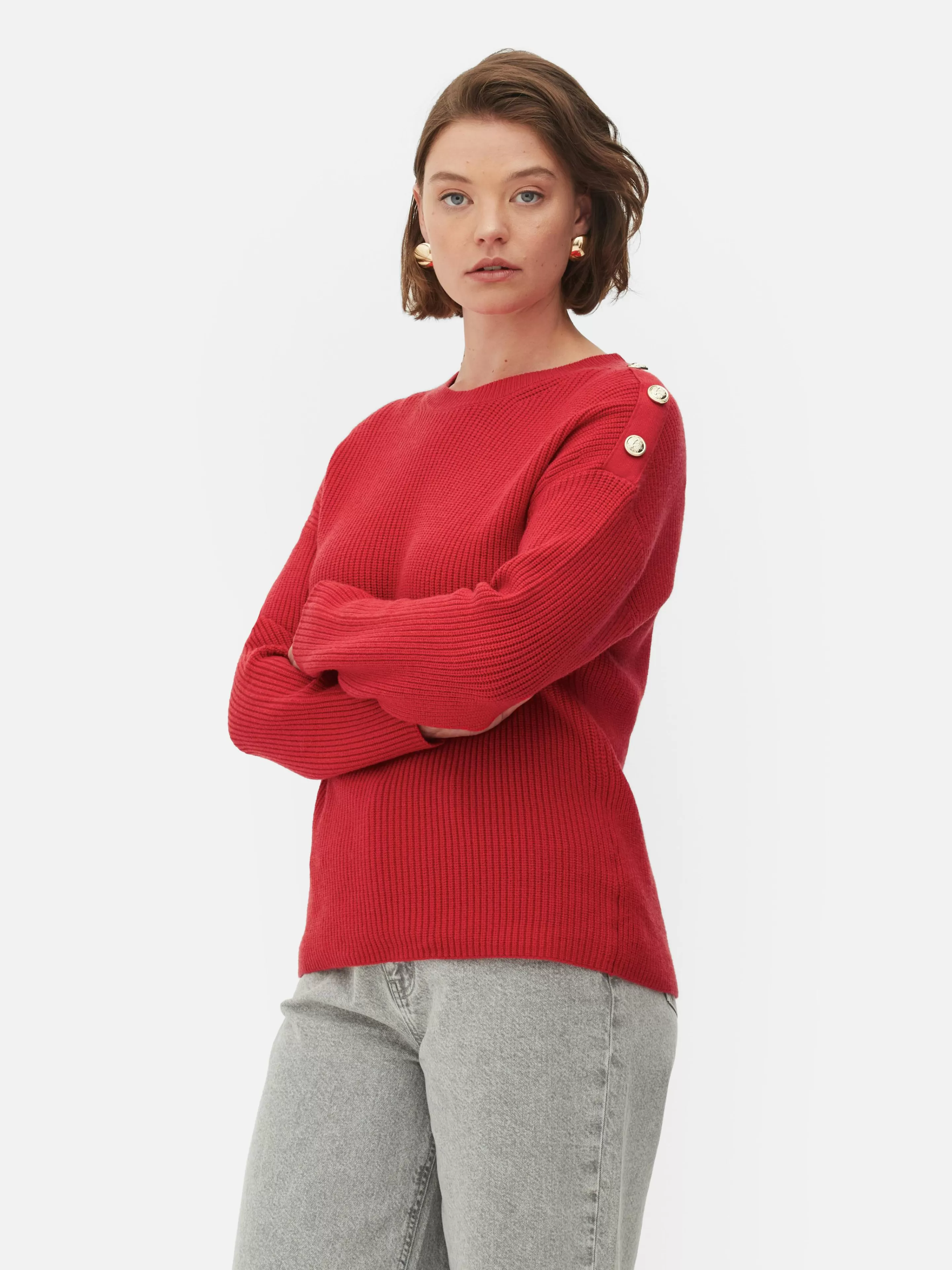 Mujer Primark Jerseys Y Cárdigans | Jersey De Cuello Redondo Con Botones Decorativos
