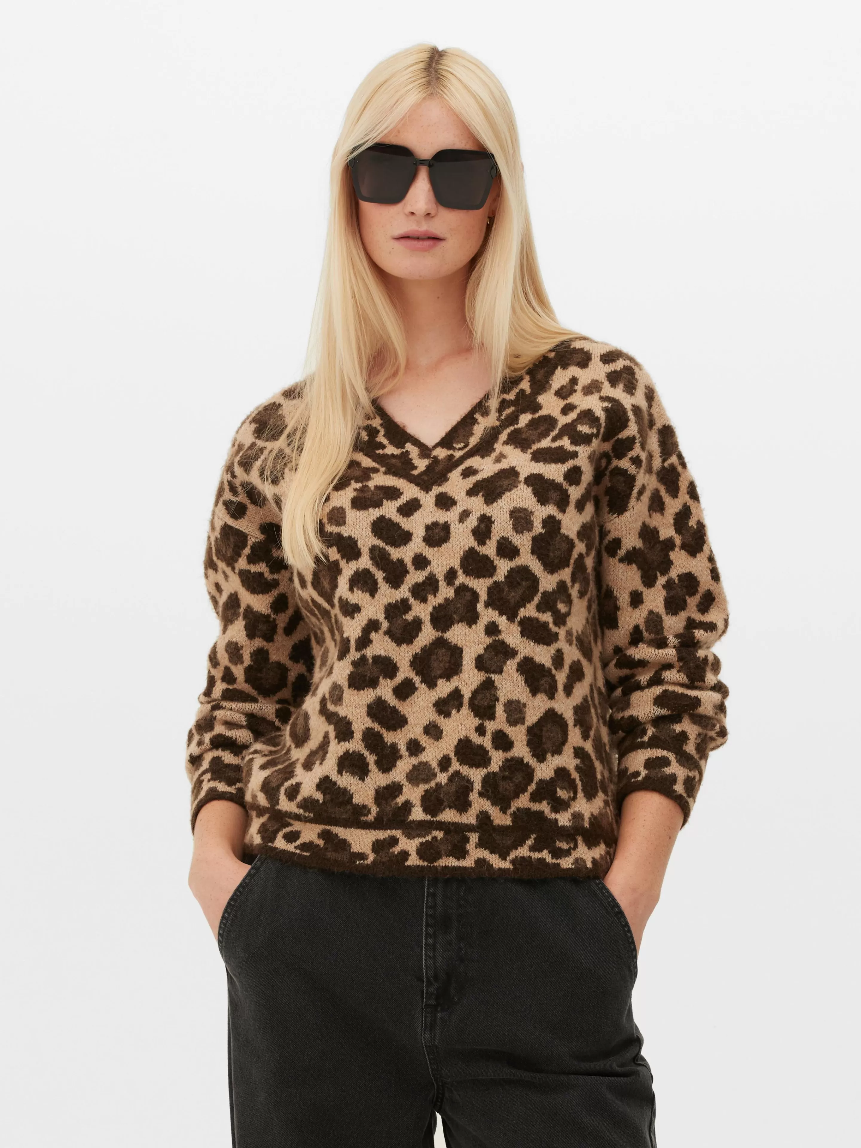 Mujer Primark Jerseys Y Cárdigans | Jersey De Leopardo Con Cuello De Pico