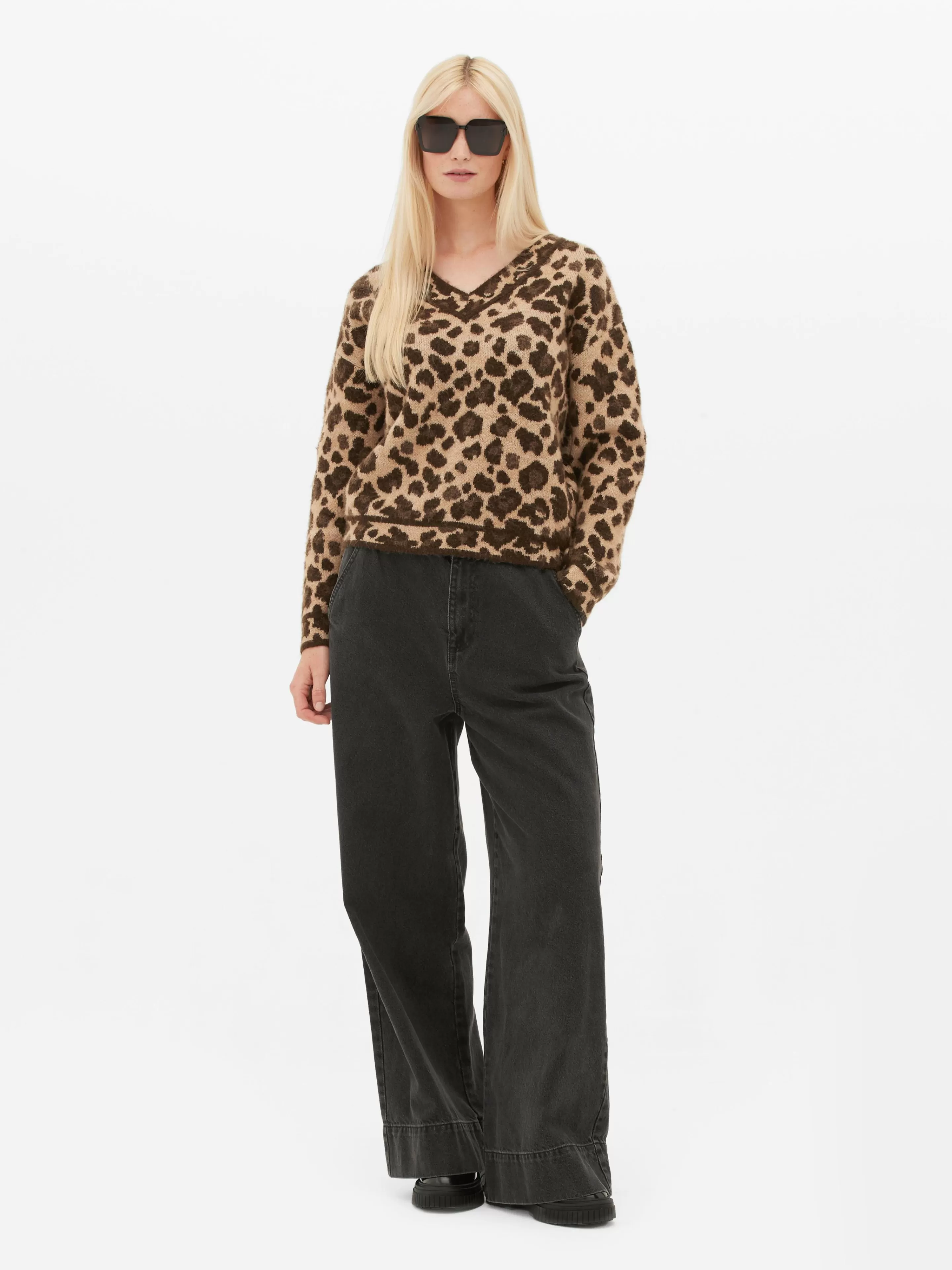 Mujer Primark Jerseys Y Cárdigans | Jersey De Leopardo Con Cuello De Pico