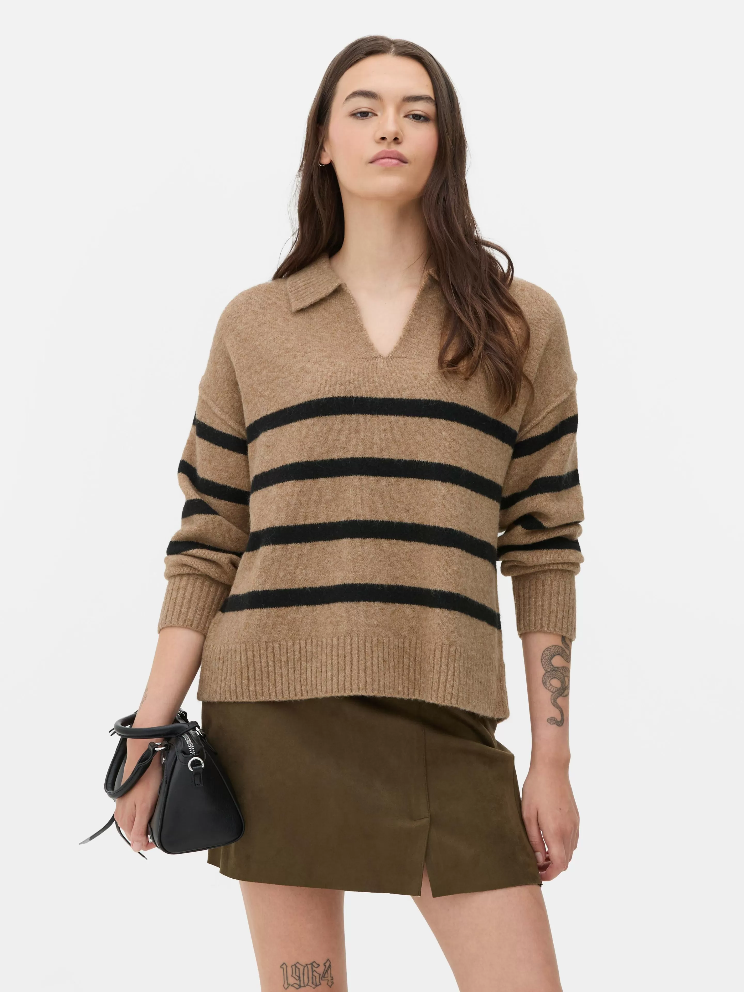 Mujer Primark Jerseys Y Cárdigans | Jersey De Rayas Con Cuello Tipo Polo