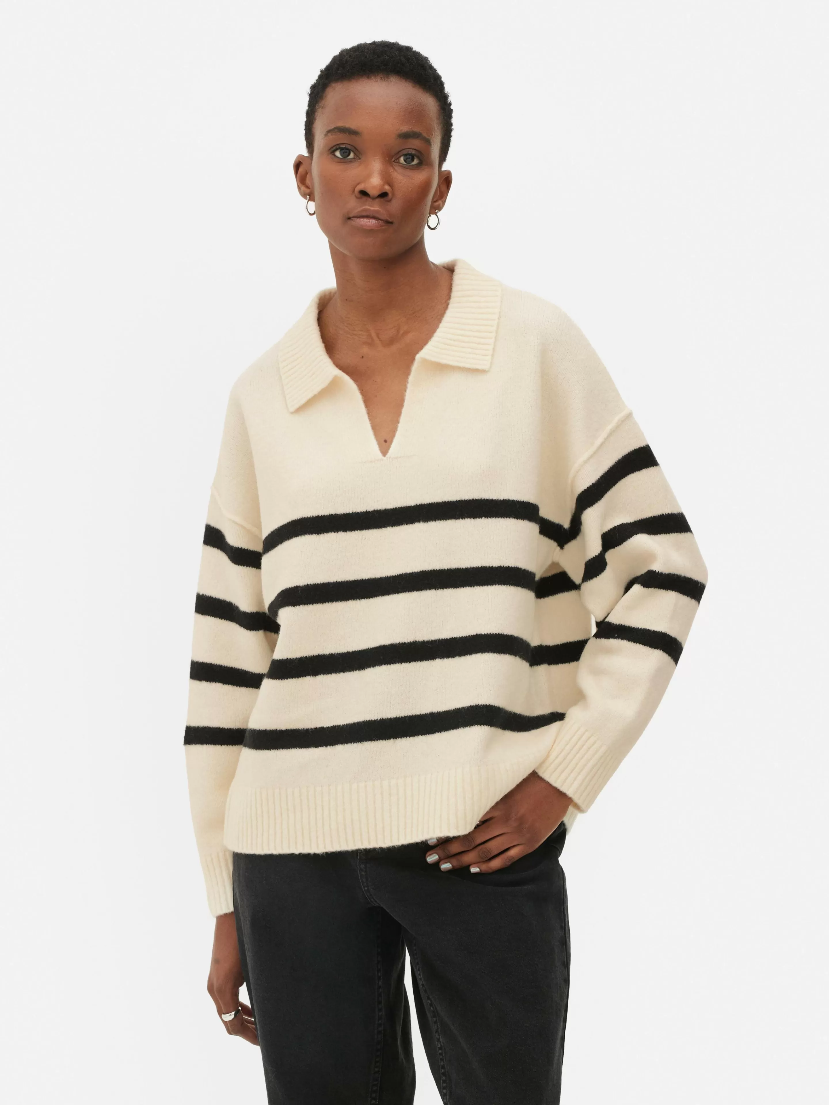 Mujer Primark Jerseys Y Cárdigans | Jersey De Rayas Con Cuello Tipo Polo