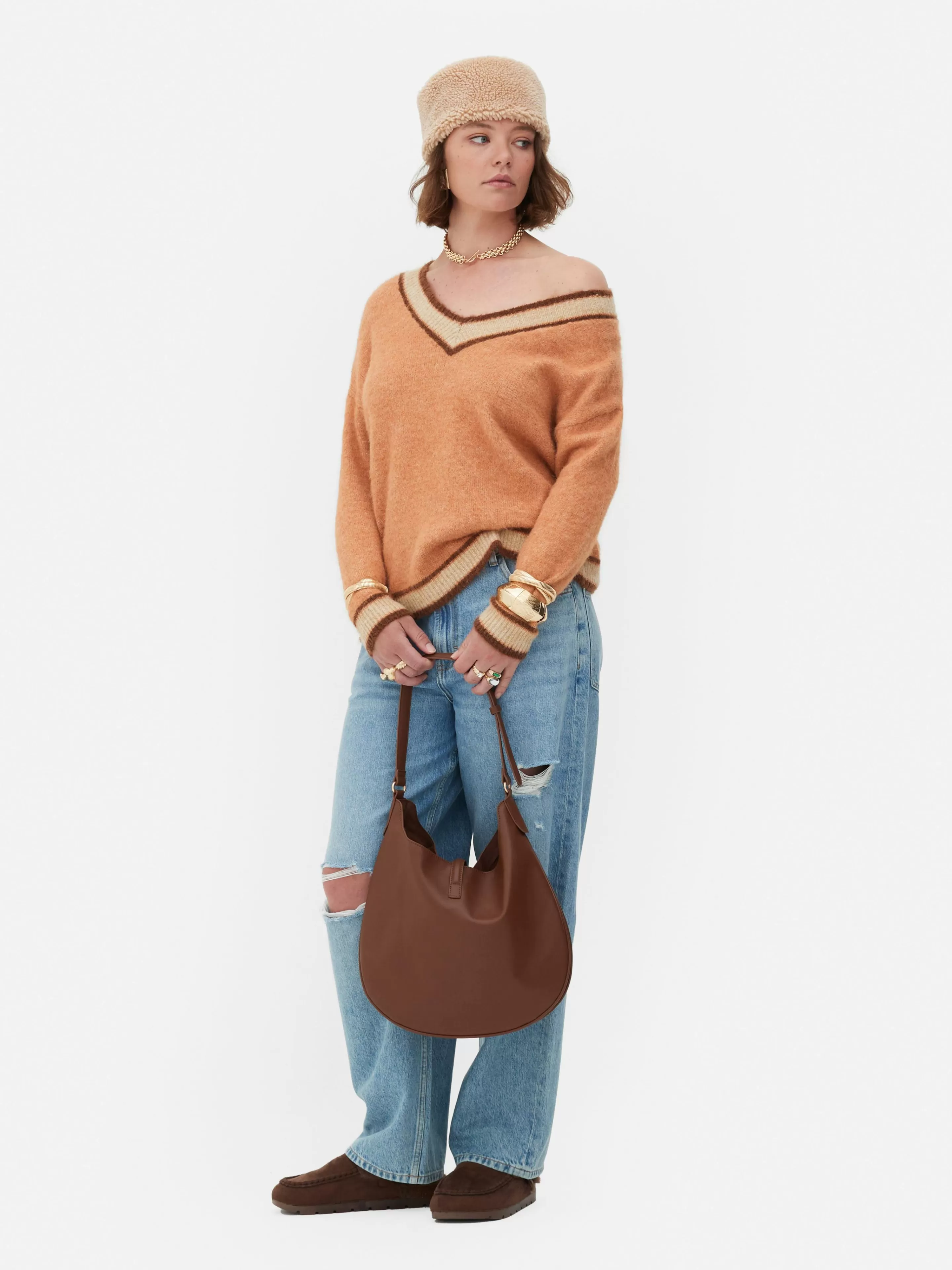 Mujer Primark Jerseys Y Cárdigans | Jersey Vintage Con Cuello De Pico De Rita Ora