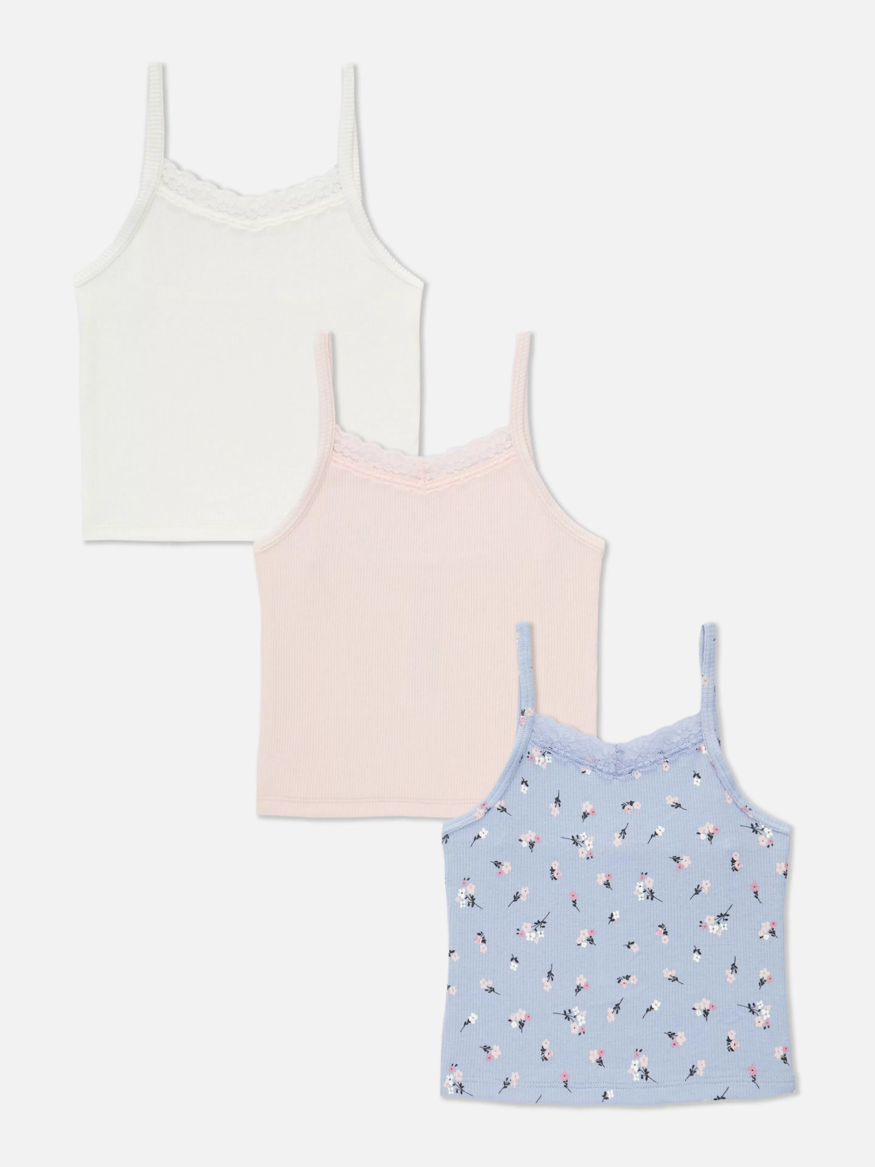 Niños Primark Ropa Interior | Pack De 3 Camisetas De Tirantes Con Canalé Y Encaje
