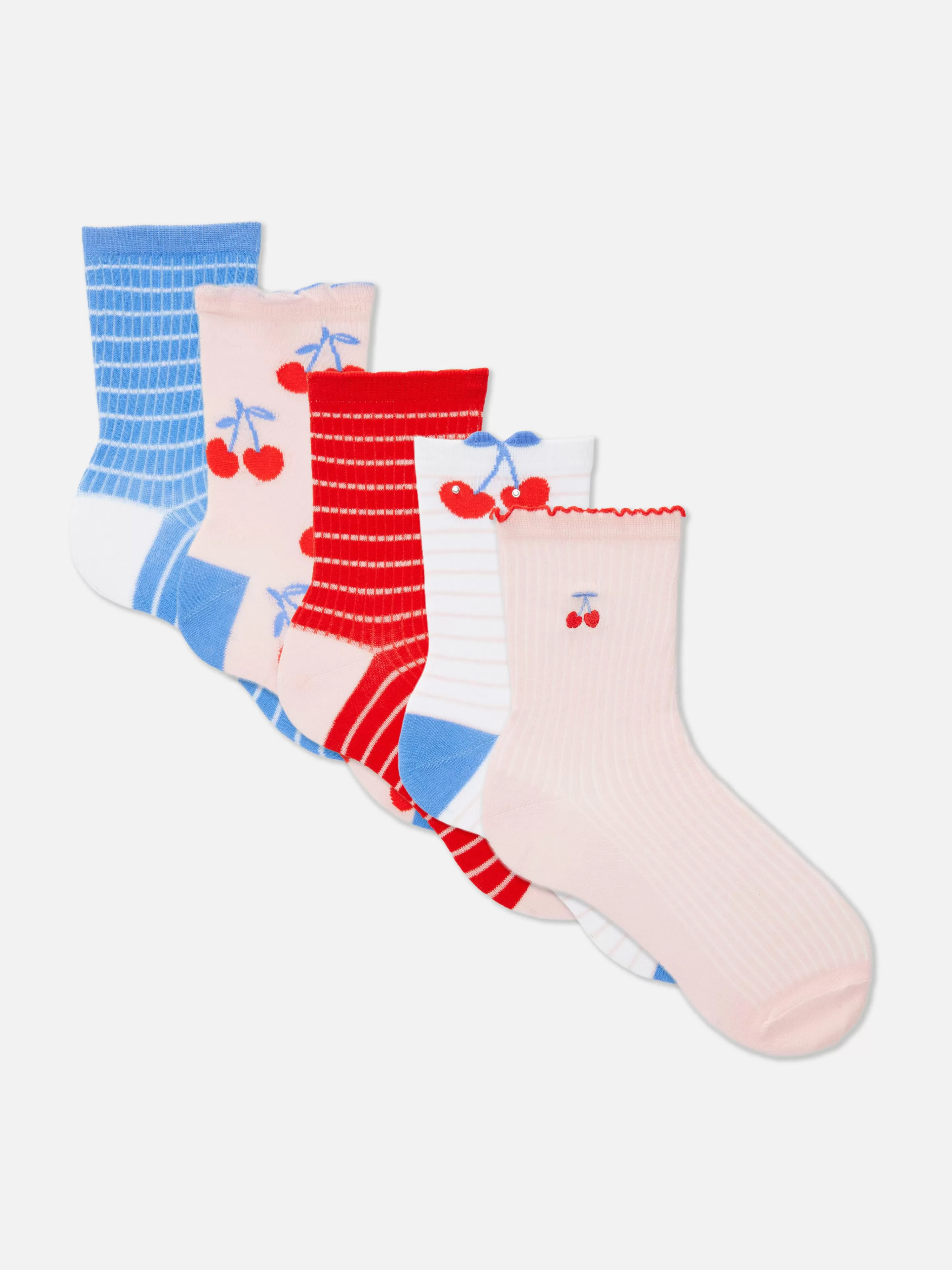 Niños Primark Calcetines Y Medias | Pack De 5 Pares De Calcetines Bajos Con Cerezas