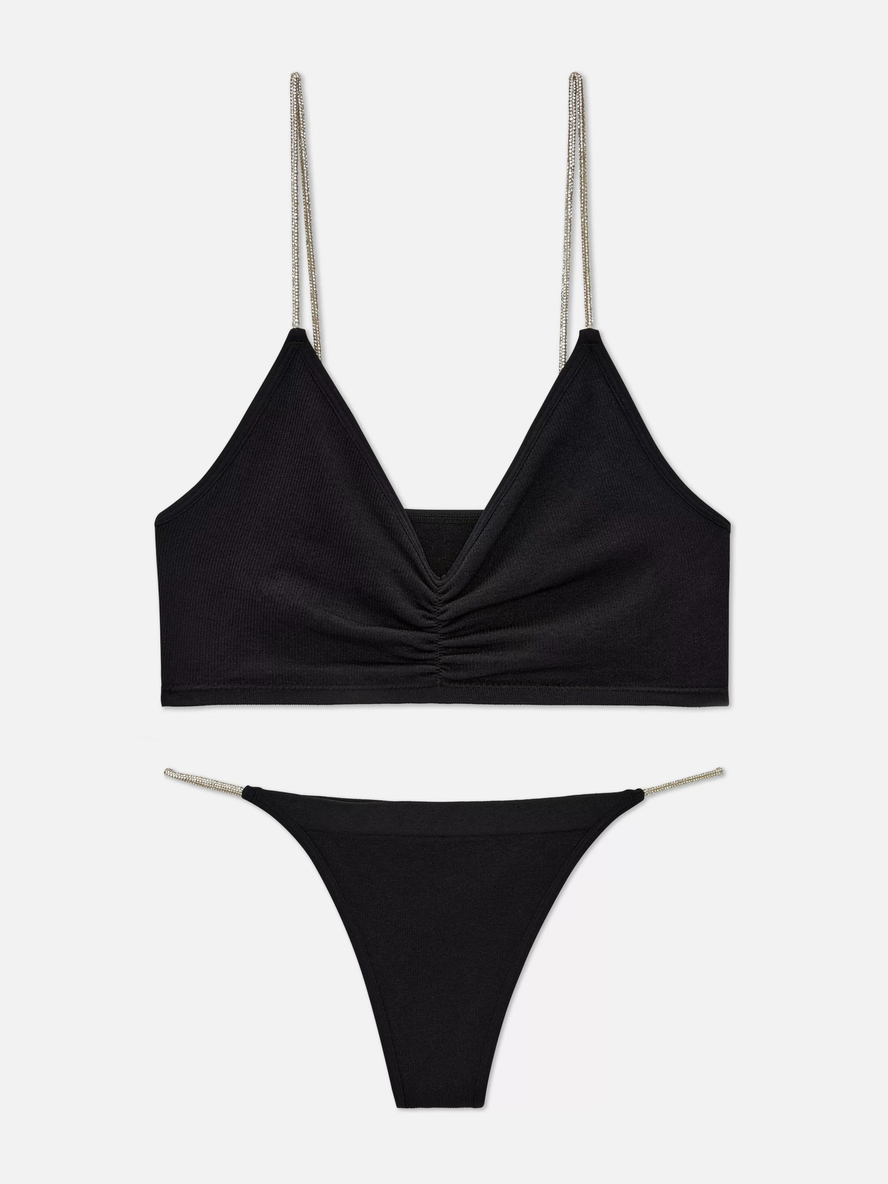 Mujer Primark Sets De Lencería | Set De Bralette Y Tanga Sin Costuras Con Strass