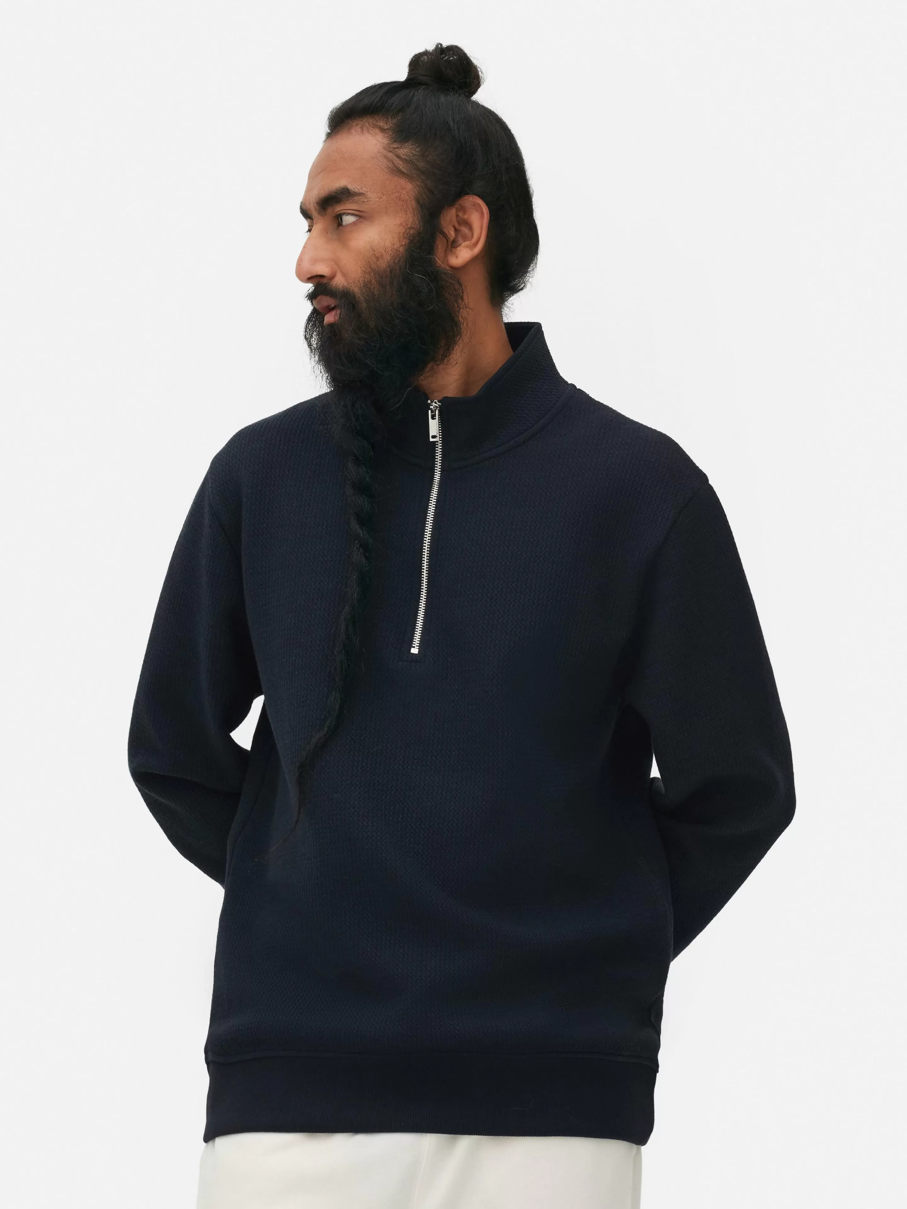 Hombre Primark Sudaderas Con Y Sin Capucha | Sudadera Con Cremallera Y Textura Geométrica