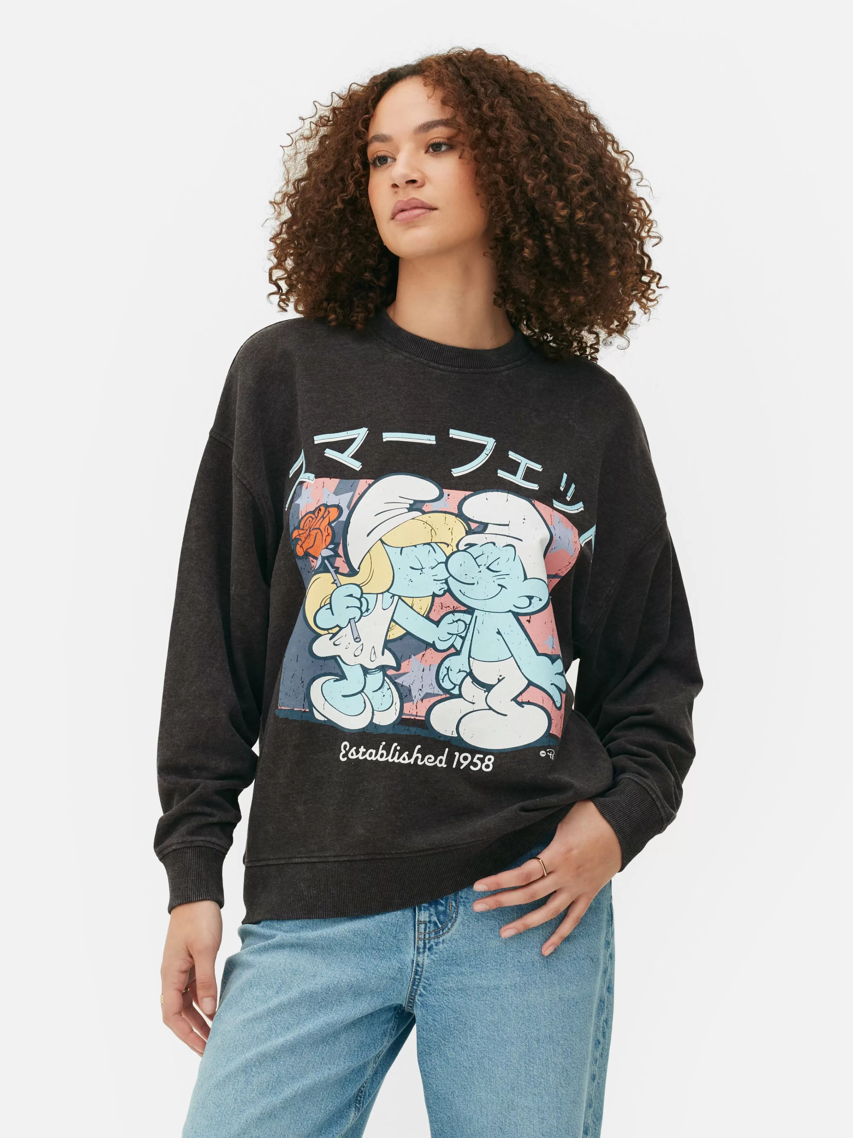 Mujer Primark Sudaderas Con Y Sin Capucha | Sudadera Extragrande Con Estampado De Los Pitufos