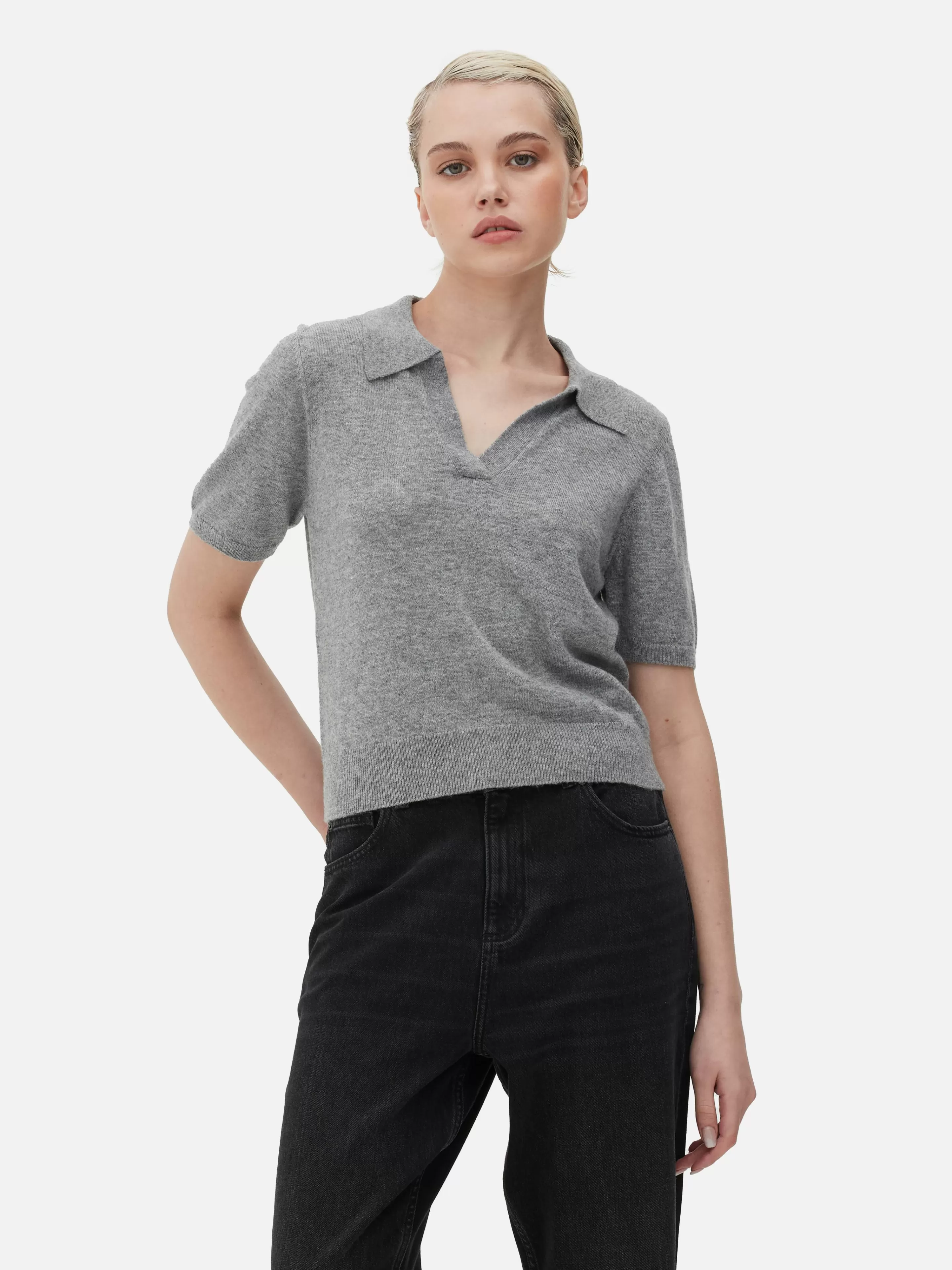 Mujer Primark Jerseys Y Cárdigans | Top De Punto Fino Y Manga Corta Con Cuello