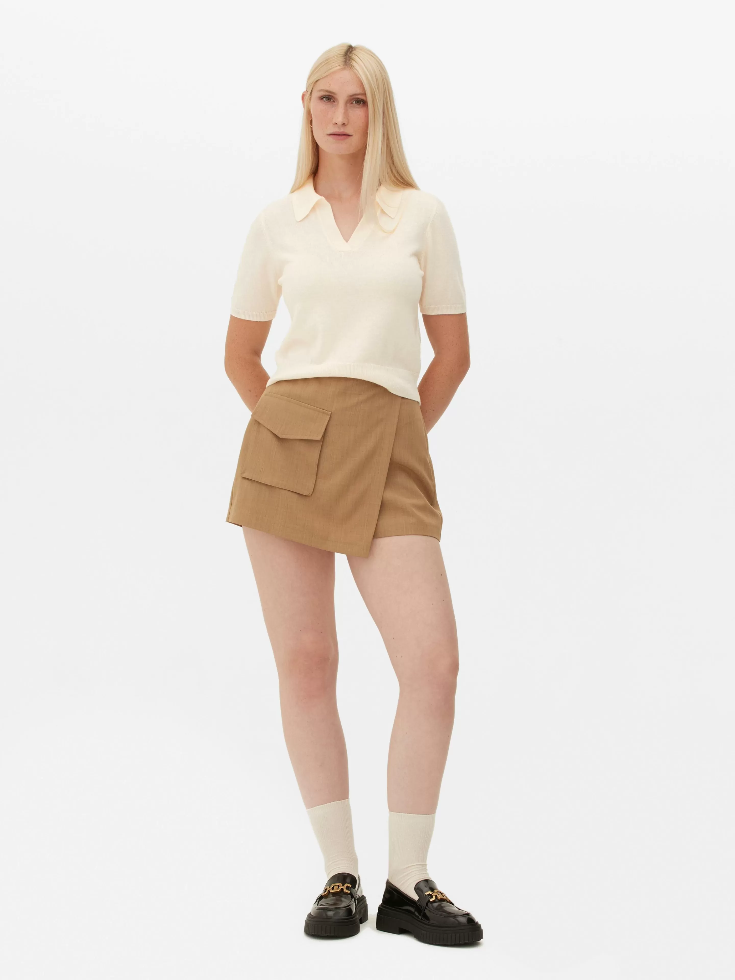 Mujer Primark Jerseys Y Cárdigans | Top De Punto Fino Y Manga Corta Con Cuello