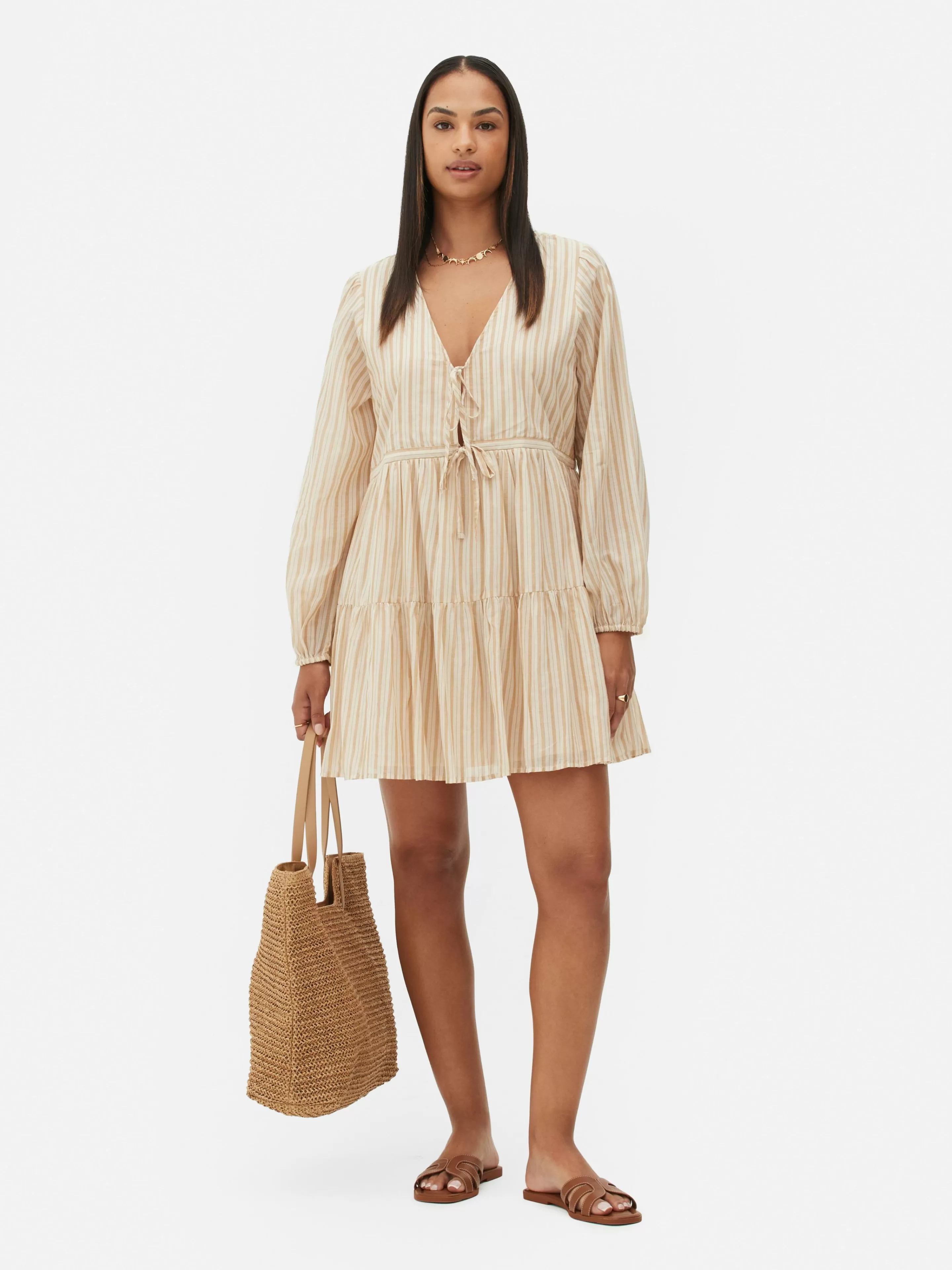 Mujer Primark Vestidos | Vestido Corto Con Vuelo Y Lazada Delantera