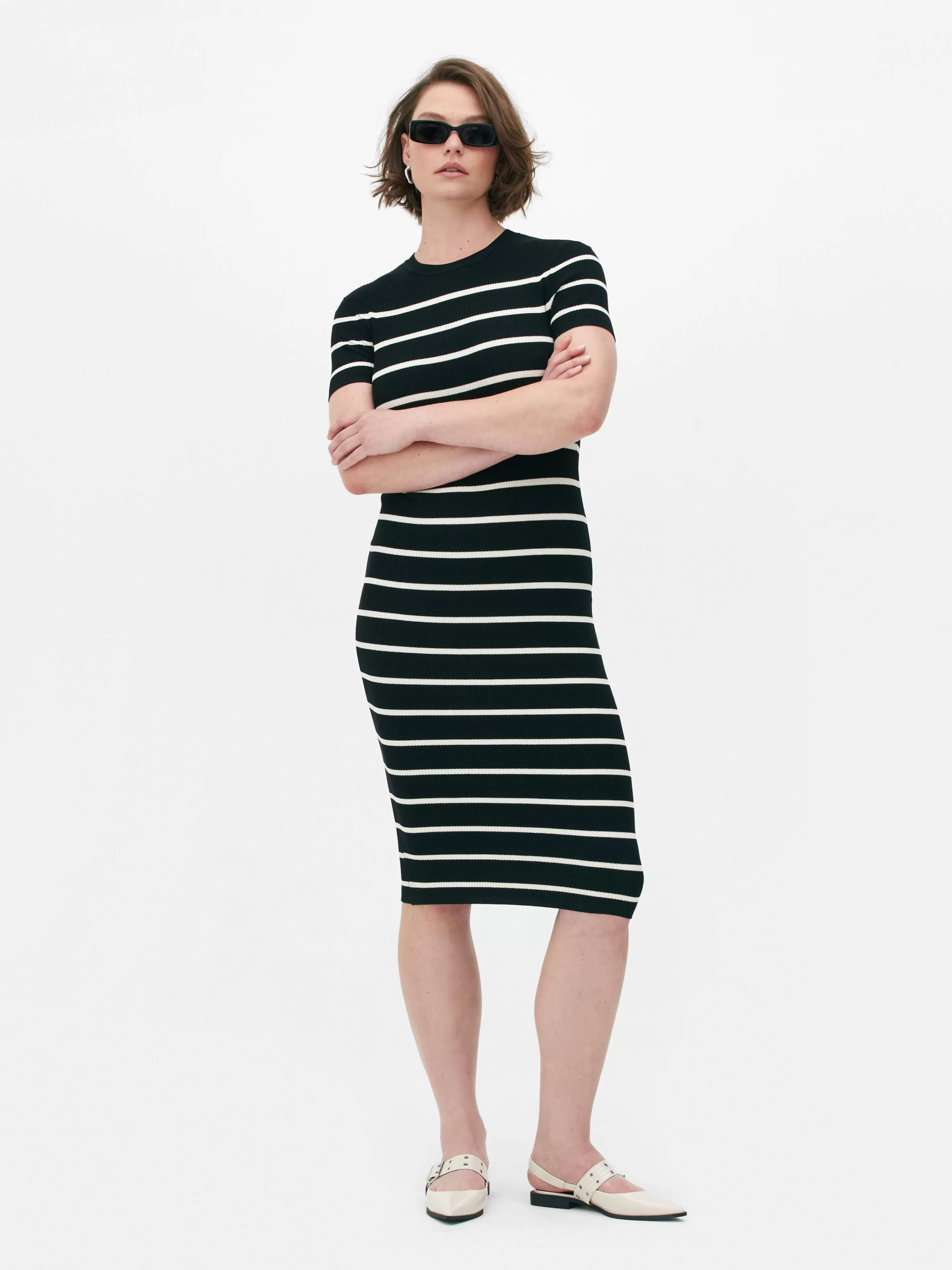Mujer Primark Vestidos | Vestido Midi De Tipo Jersey Y Manga Corta