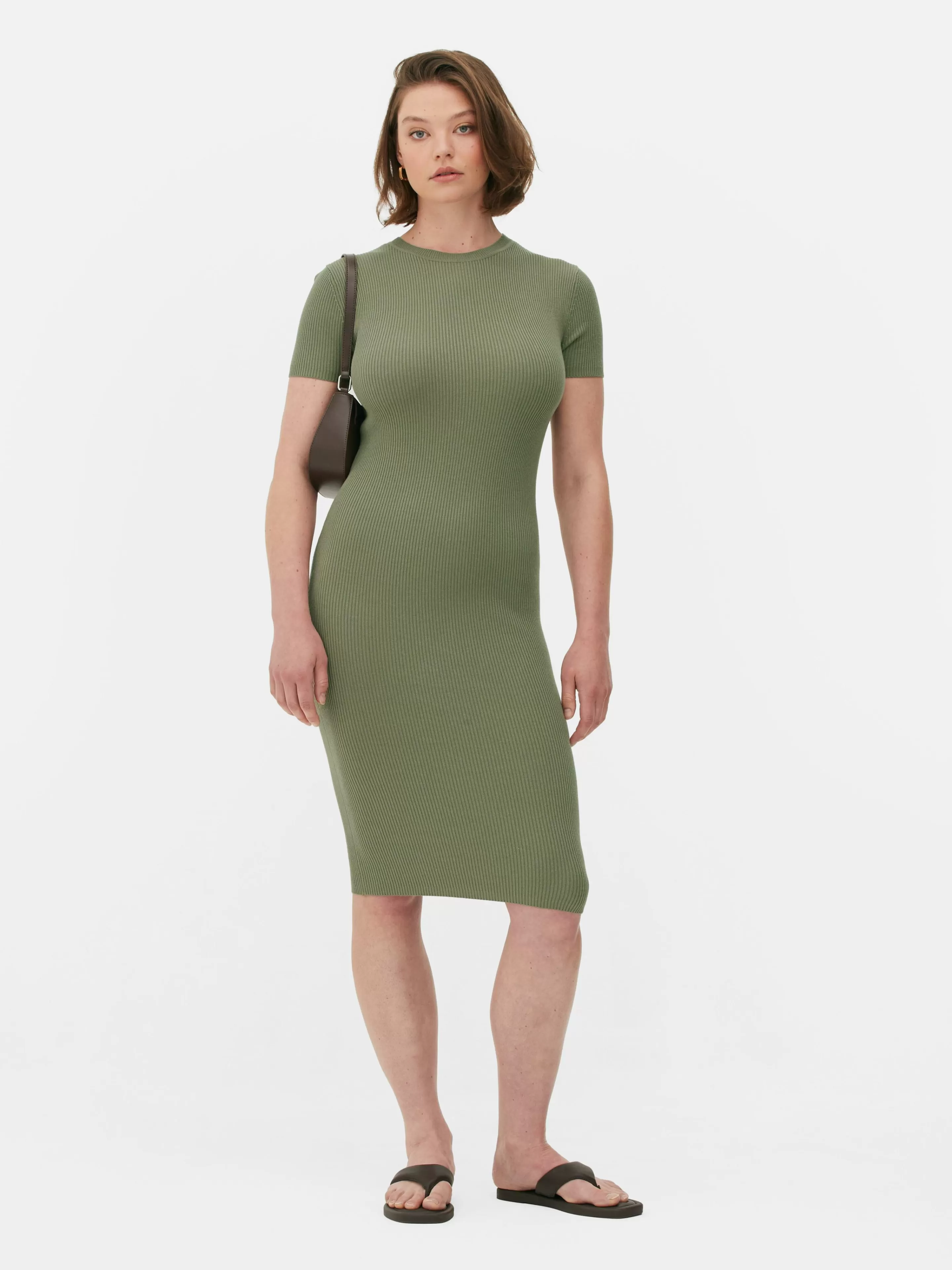 Mujer Primark Vestidos | Vestido Midi De Tipo Jersey Y Manga Corta