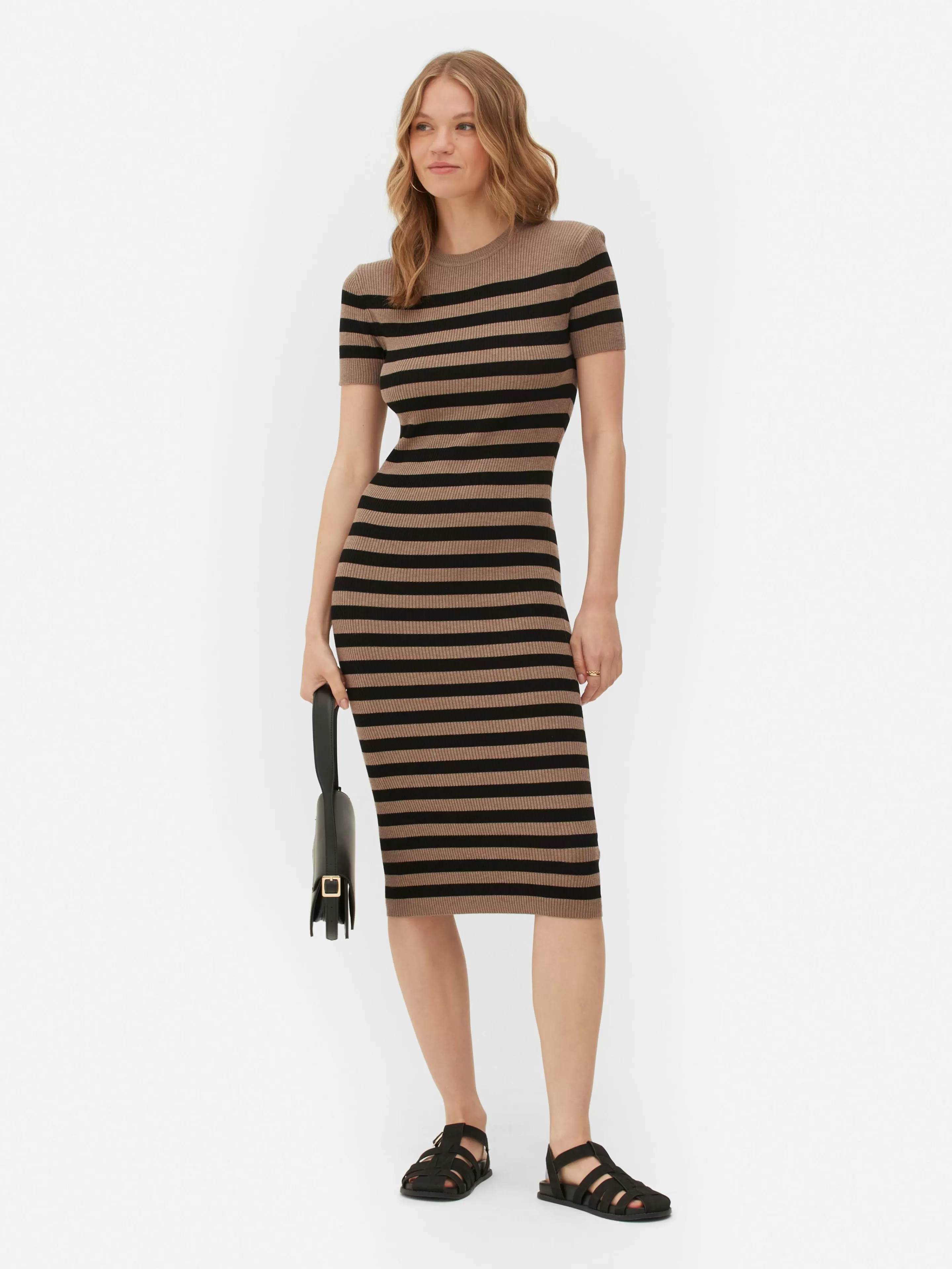 Mujer Primark Vestidos | Vestido Midi De Tipo Jersey Y Manga Corta