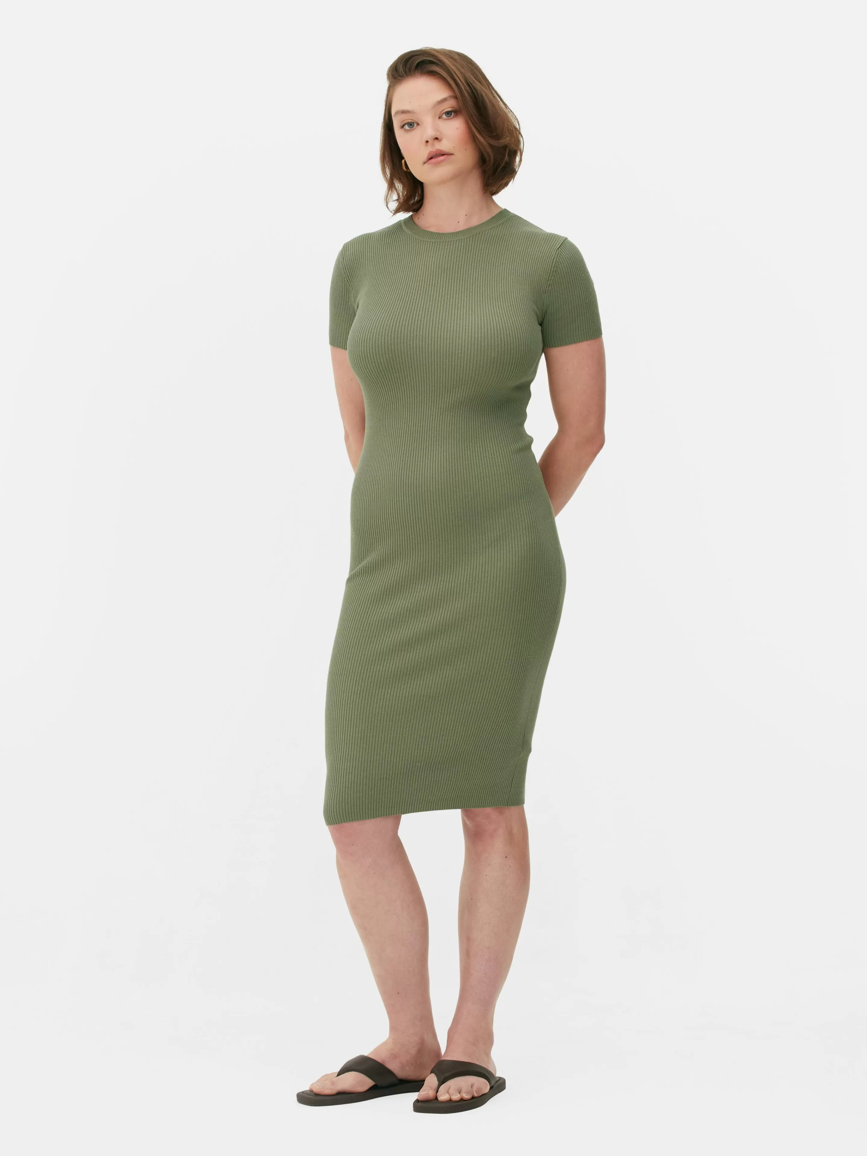 Mujer Primark Vestidos | Vestido Midi De Tipo Jersey Y Manga Corta