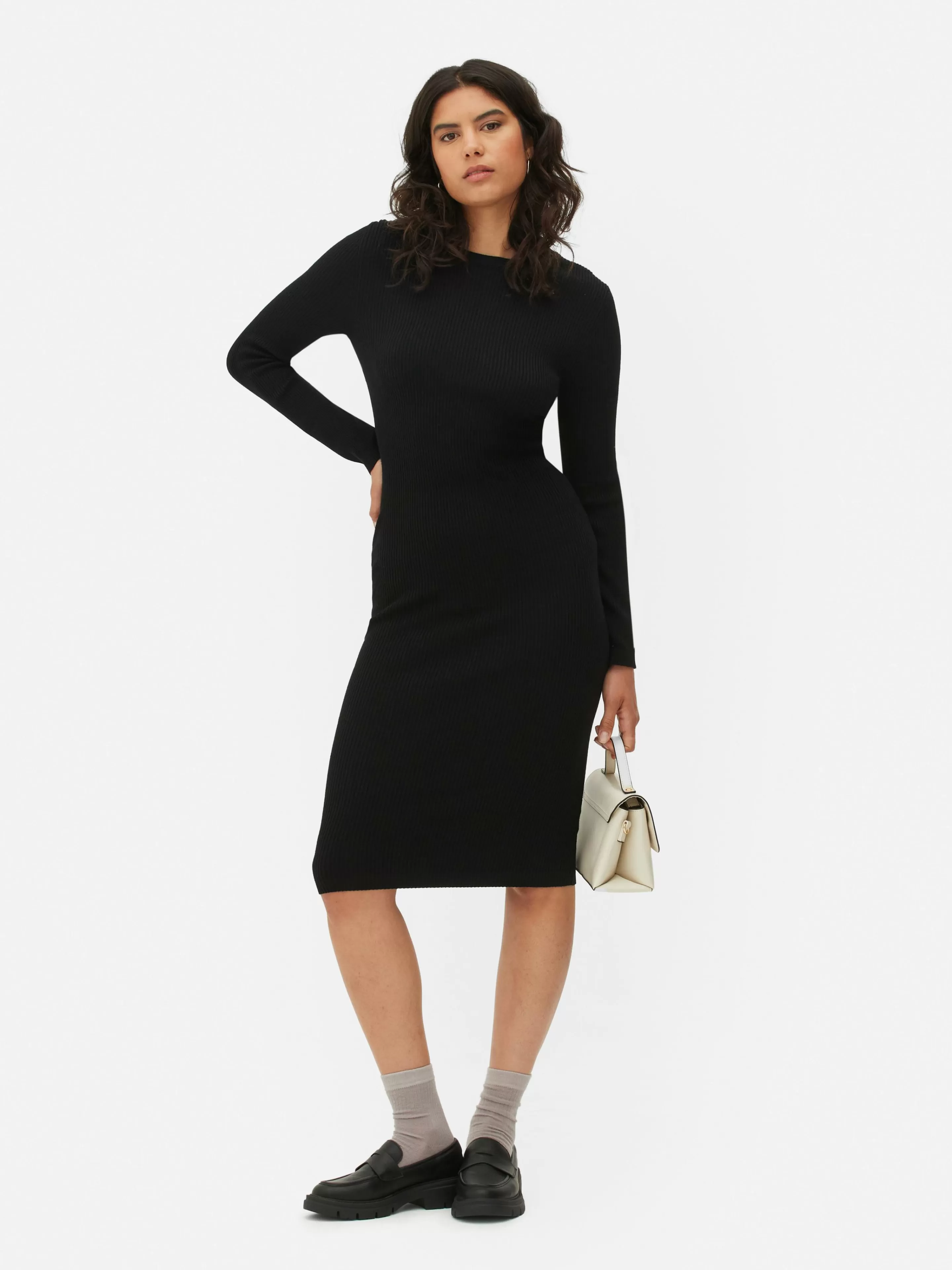 Mujer Primark Vestidos | Vestido Tipo Jersey De Manga Larga Y Cuello Redondo